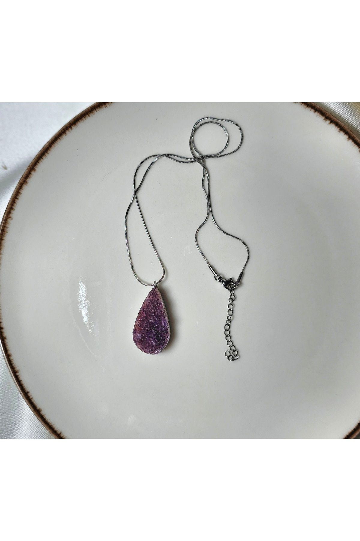 Singincraft-Amethyst Natural Stone Necklace -2A (Steel Chain) Handmade Design Products 6