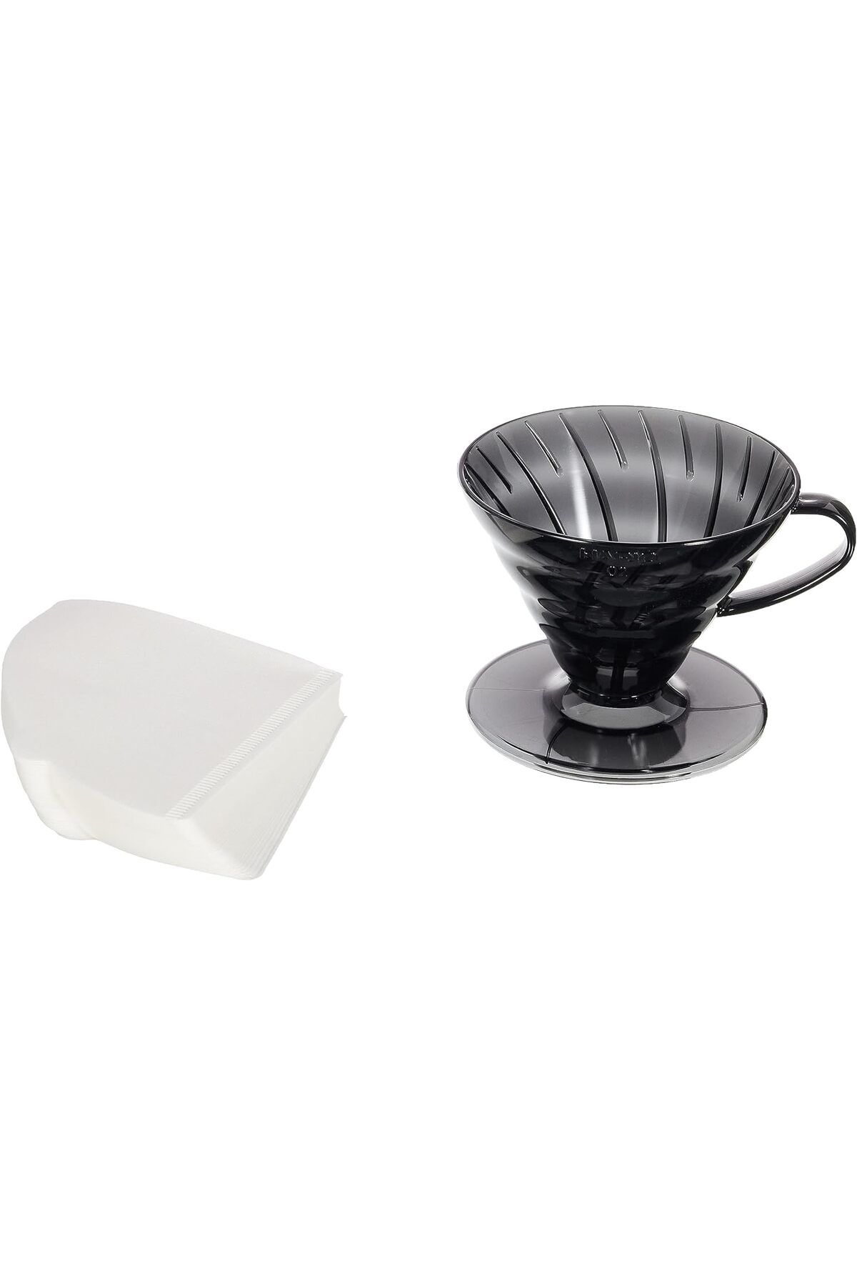 MCreative V60 02 Plastik Dripper ve 40 lı Filtre Kağıdı Seti, Siyah Şeffaf