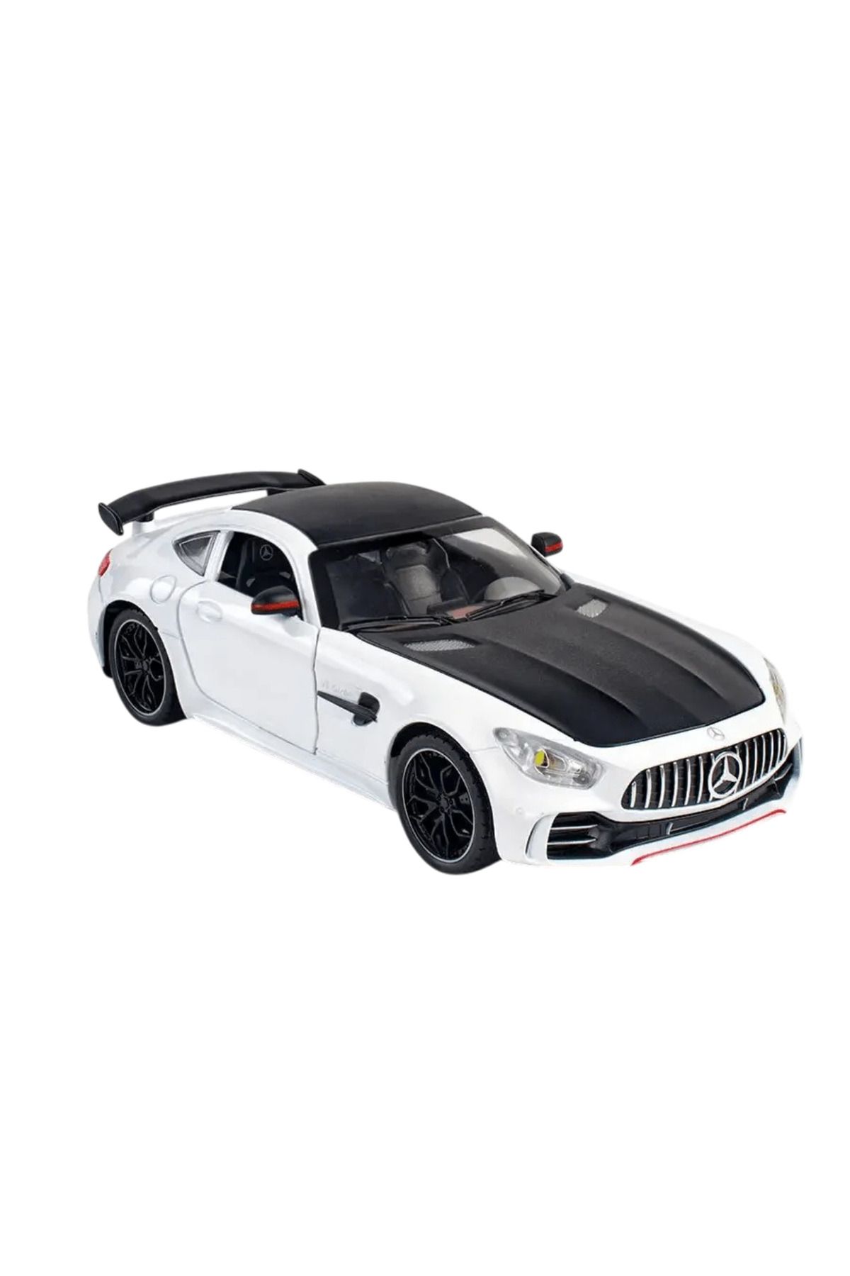 Nostalji Kutusu Mercedes 1:24 AMG GTR Beyaz Sesli Işıklı Çek Bırak Oyuncak Diecast Metal Spor Araba 20 Cm