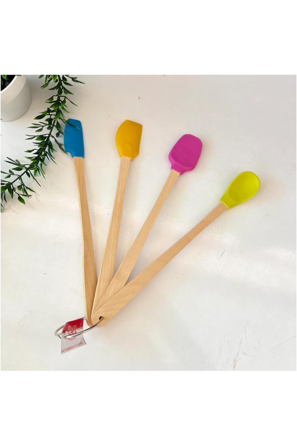 STOREMAX lbstorex Silikon Metal Kancalı Set - Ahşap Saplı, Isıya Dayanıklı Spatula ve Mutfak Servis Set