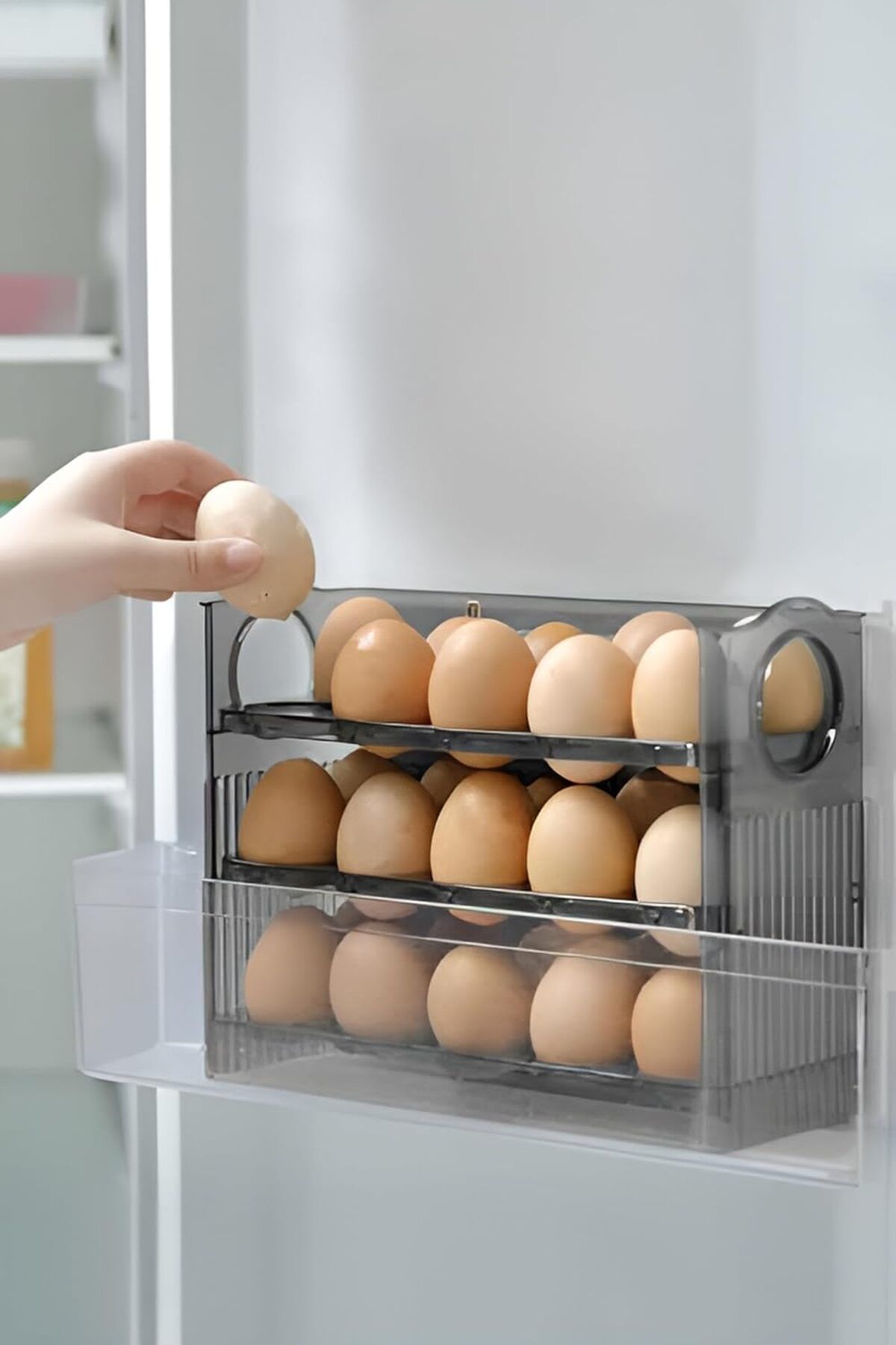 STOREMAX mrttnca 3 Katlı Yumurtalık Buzdolabı Organizeri Saklama Kabı 30 Bölmeli Raflı Yumurta Kutusu D