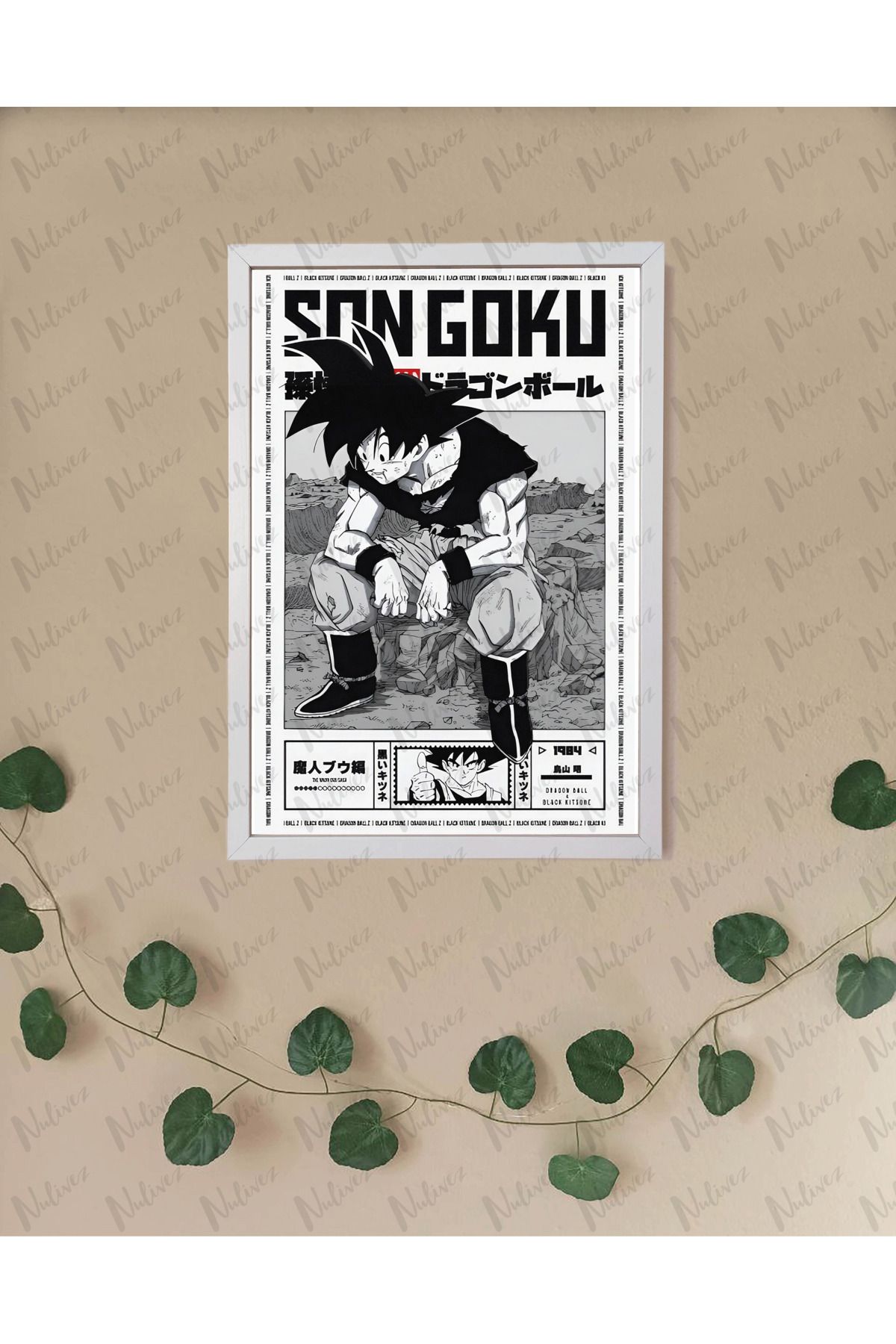 Nulivez Çerçeveli, Dragon Ball Goku Tasarımlı Dekoratif Tablo, 300 Micron Antireflecte Korumalı Tablo