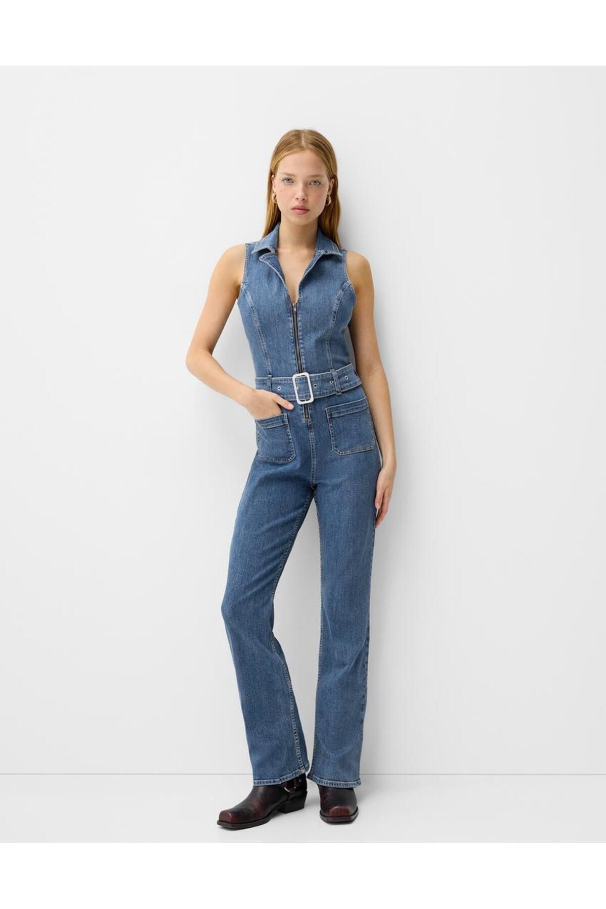 Butik ALLBUCKS BERSHKA, Halter Yaka Denim Tulum ABBRS1017