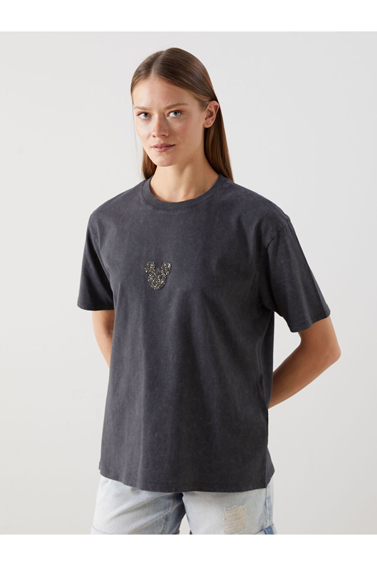 LC Waikiki Mickey Mouse Taşlı Oversize Kadın Tişört
