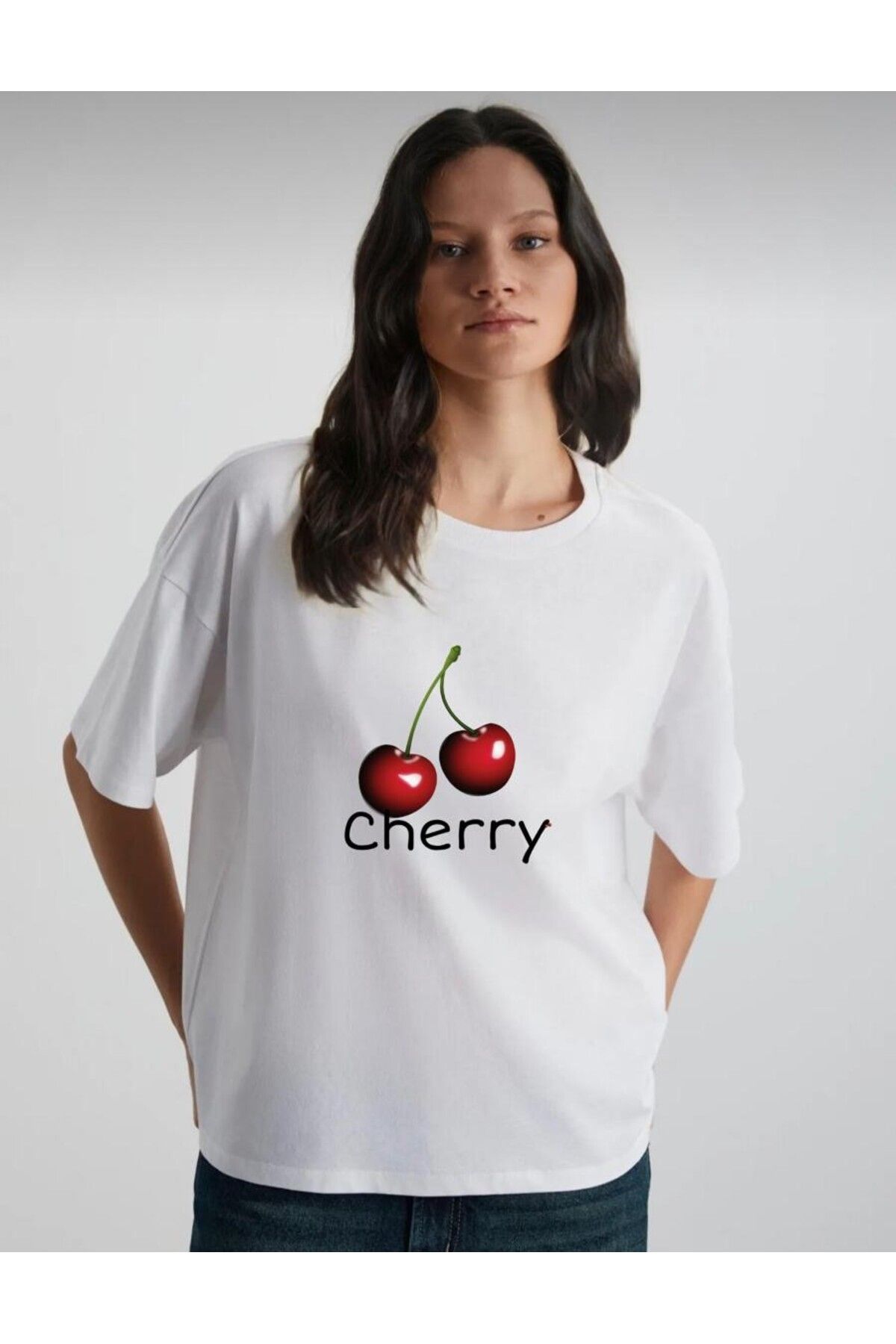 MODA24 Kadın Cerry baskılı Oversize T-Shirt