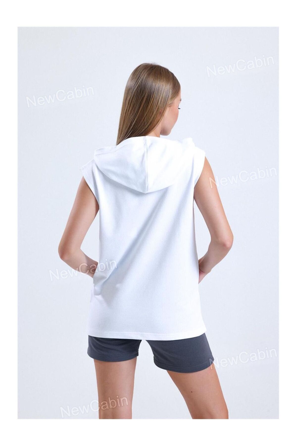 NewCabin-New Season Relaxed Fit White Hood Detailed Sports Undershirt 5