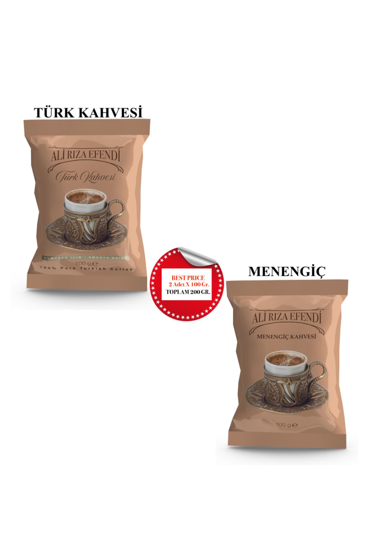 Ali Rıza Efendi Türk Kahvesi ( Yumuşak İçim ) + Menengiç Kahvesi ( Osmanlı Usulü ) / 200 G ( 100 G X 2 Adet)