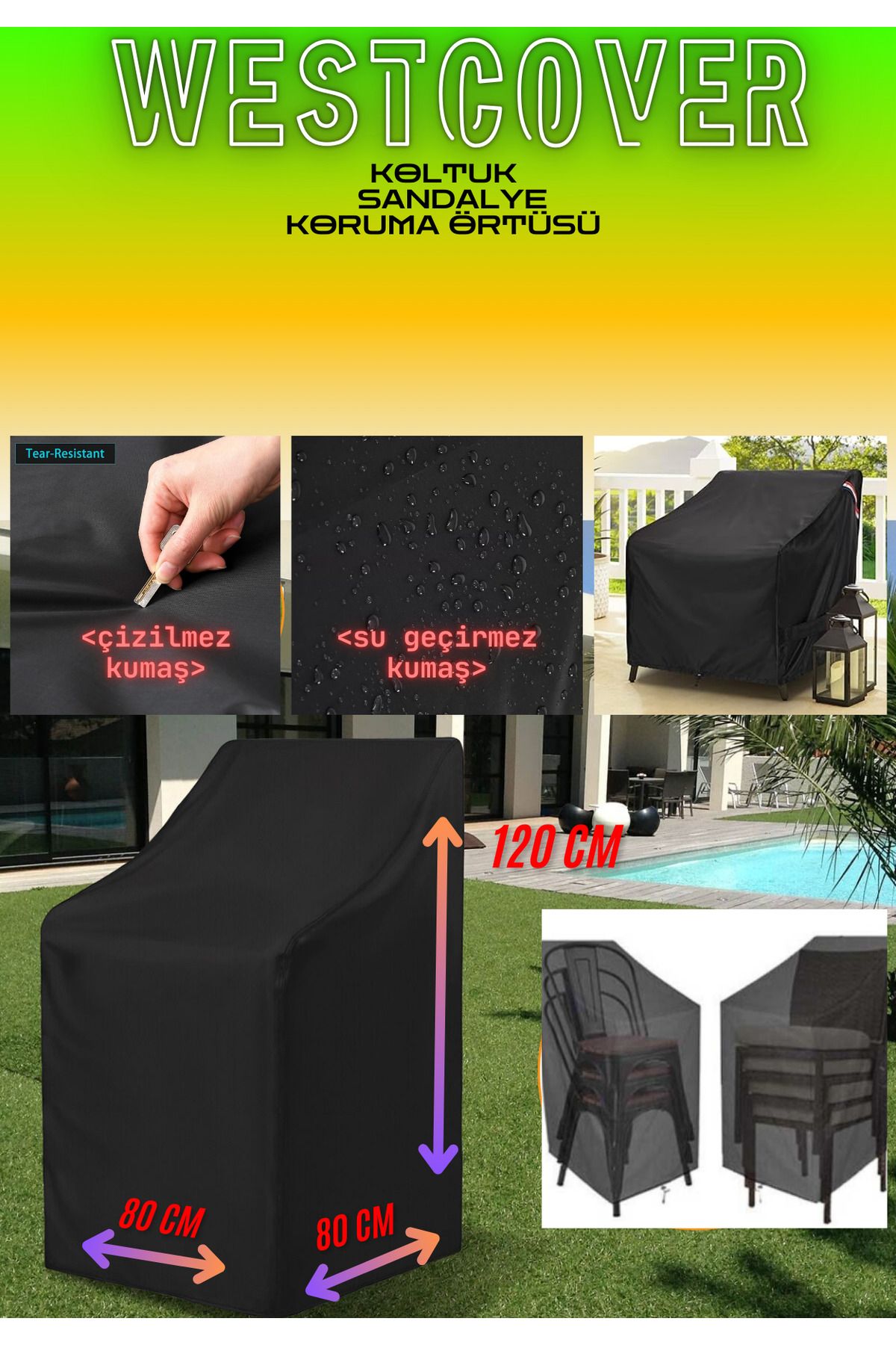 WestCover Sandalye Koltuk Koruma Örtüsü Su Geçimez Siyah Renk