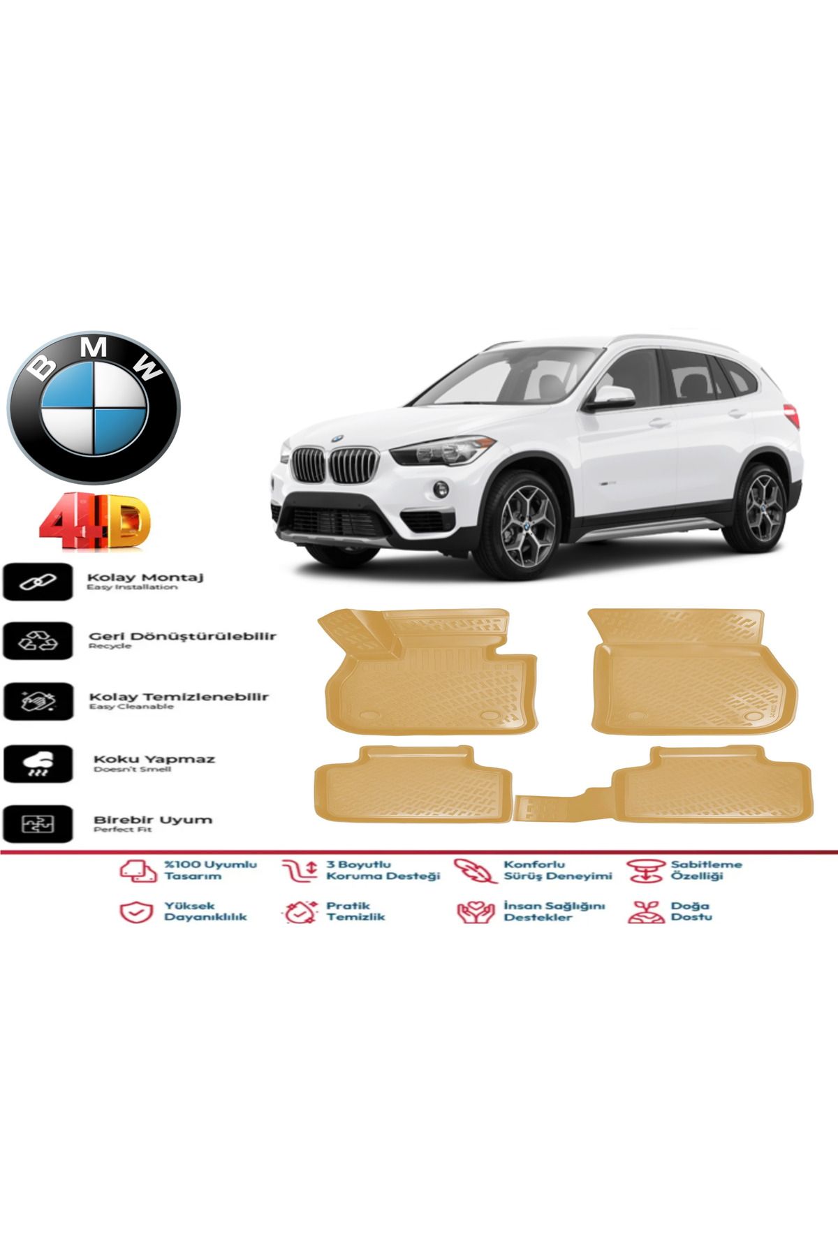 ko kaliteoto Bmw X1 2017 Model Uyumlu Bej Paspas Takımı