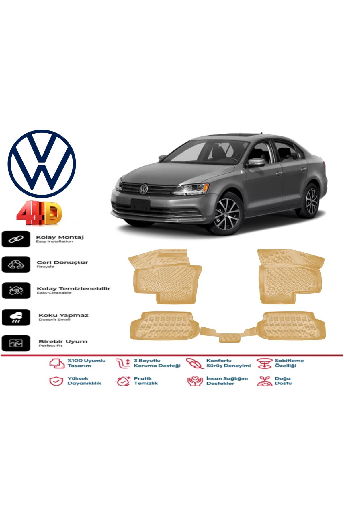 ko kaliteoto Volkswagen Jetta 2018 Model Uyumlu Bej Paspas Takımı