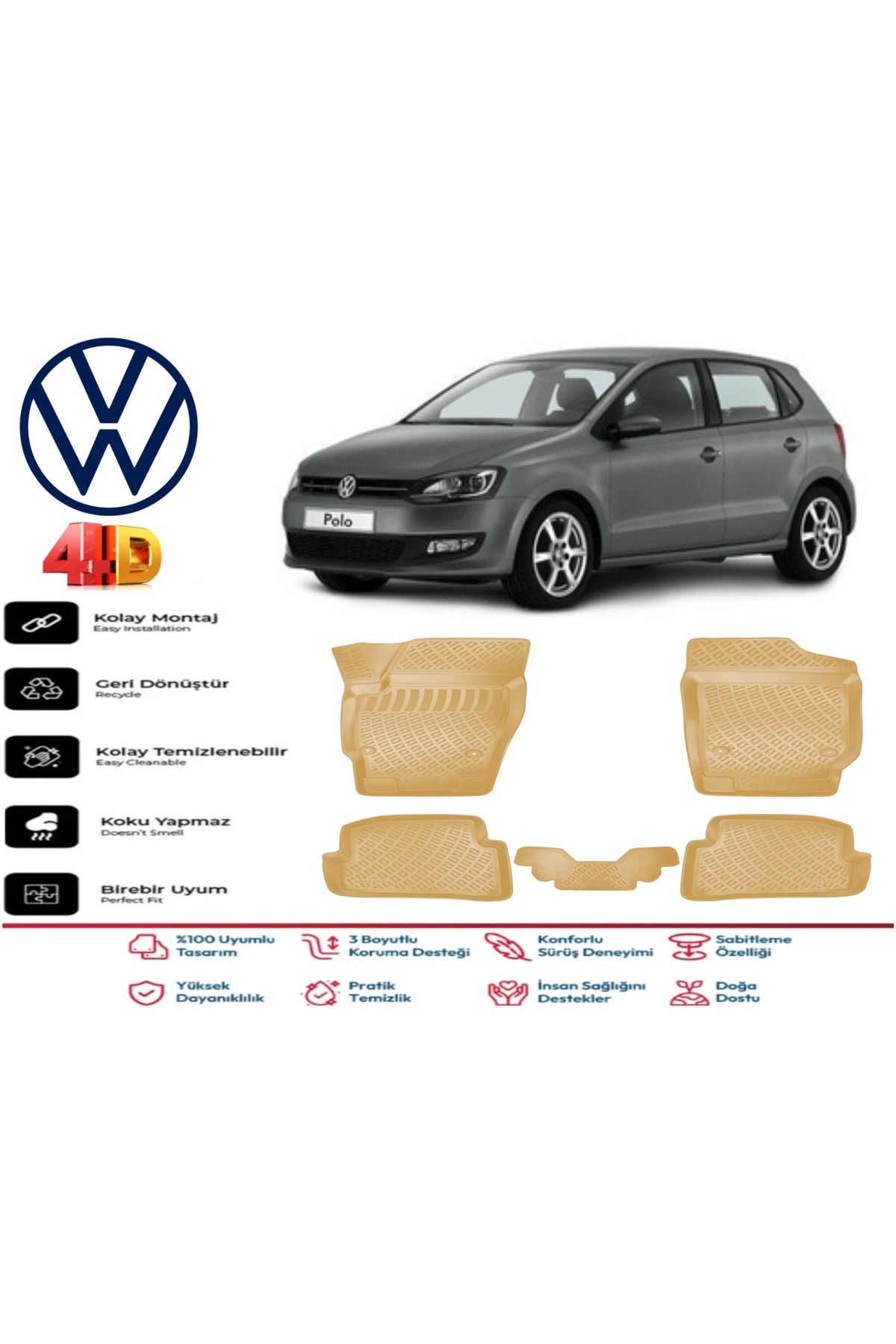 ko kaliteoto Volkswagen Polo 2011 Model Uyumlu Bej Paspas Takımı