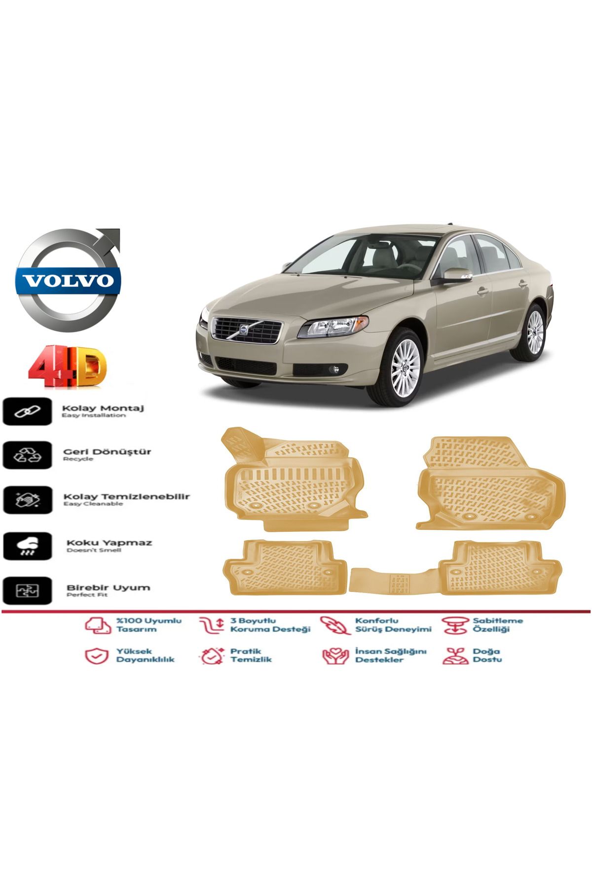 ko kaliteoto Volvo S80 2006 Model Uyumlu Bej Paspas Takımı