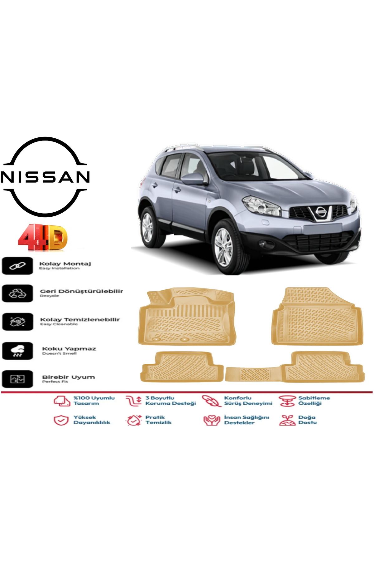 ko kaliteoto Nissan Qashqai 2008 Model Uyumlu Bej Paspas Takımı