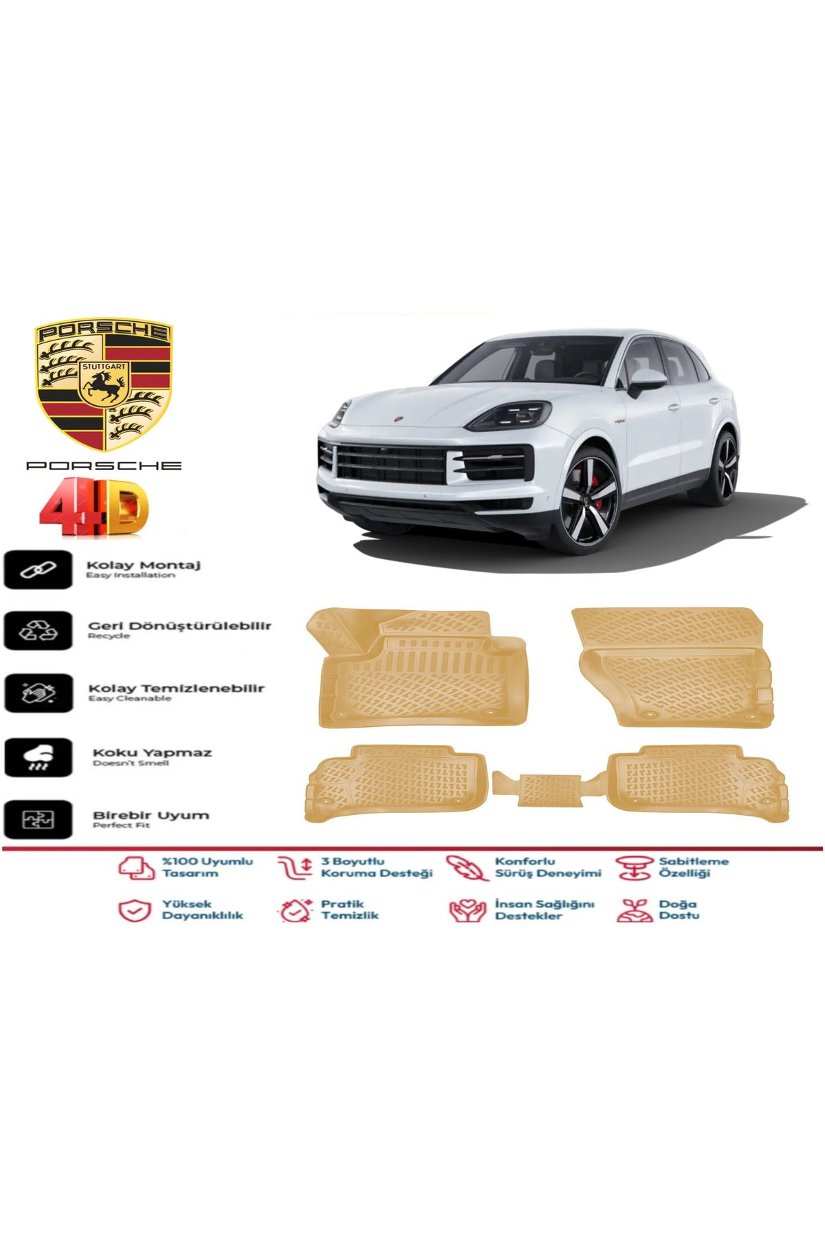 ko kaliteoto Porsche Cayenne 2019 Model Uyumlu Bej Paspas Takımı