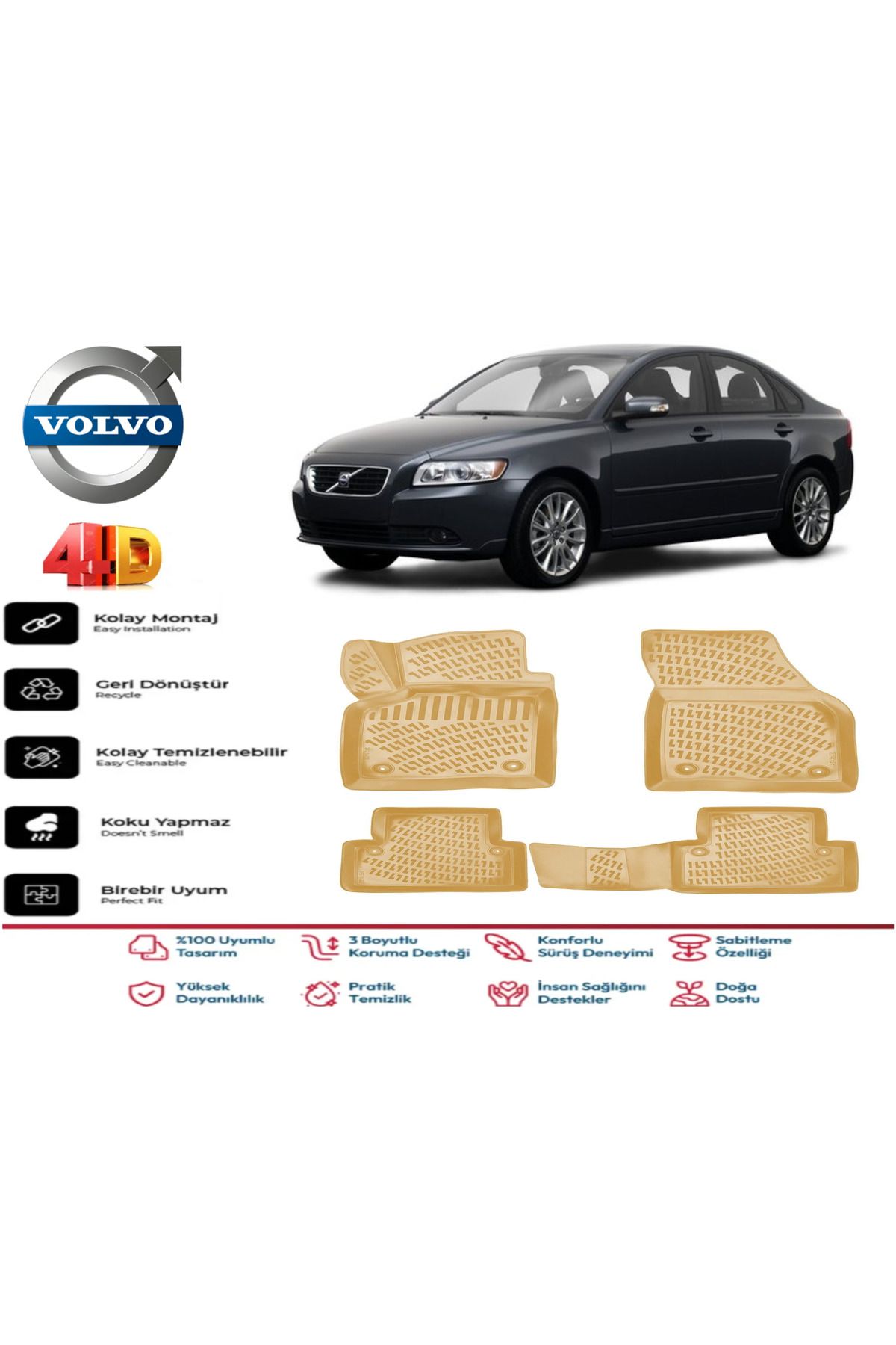 ko kaliteoto Volvo S40 2004 Model Uyumlu Bej Paspas Takımı