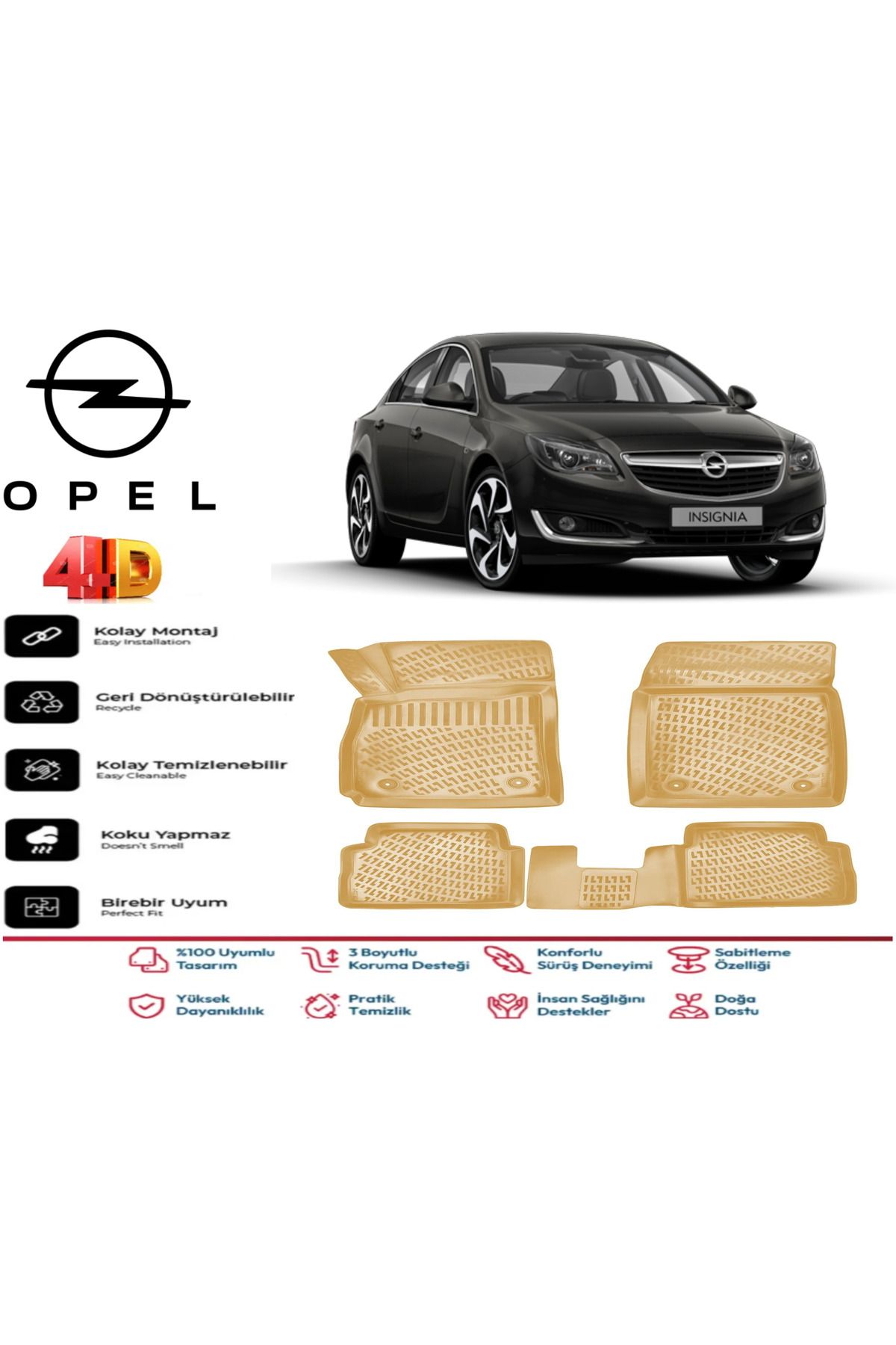 ko kaliteoto Opel İnsignia 2008 Model Uyumlu Bej Paspas Takımı