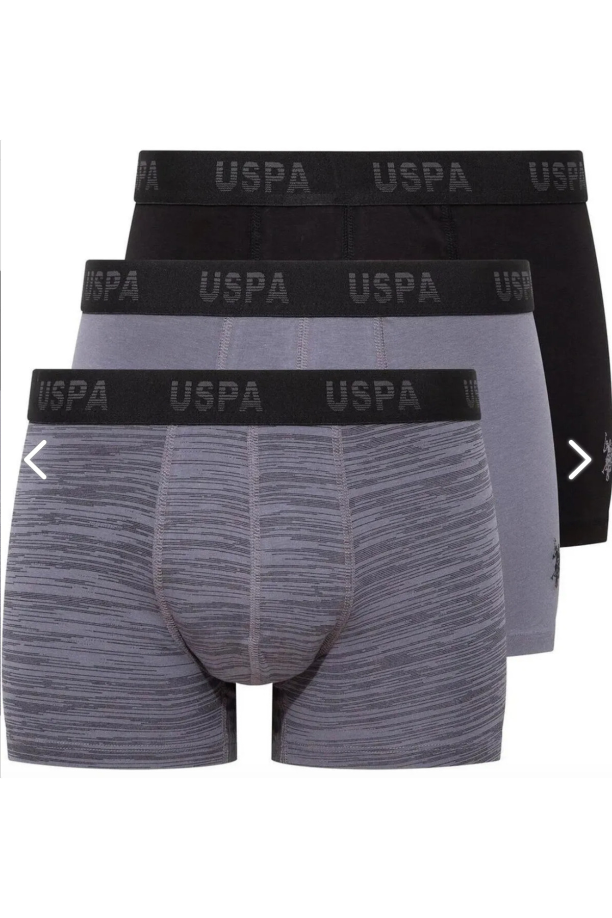 یو اس پولو شورت باکسر مردانه دارای مجوز، USPA، (با چاپ آنتراسیت-مشکی) بسته ۳ عددی