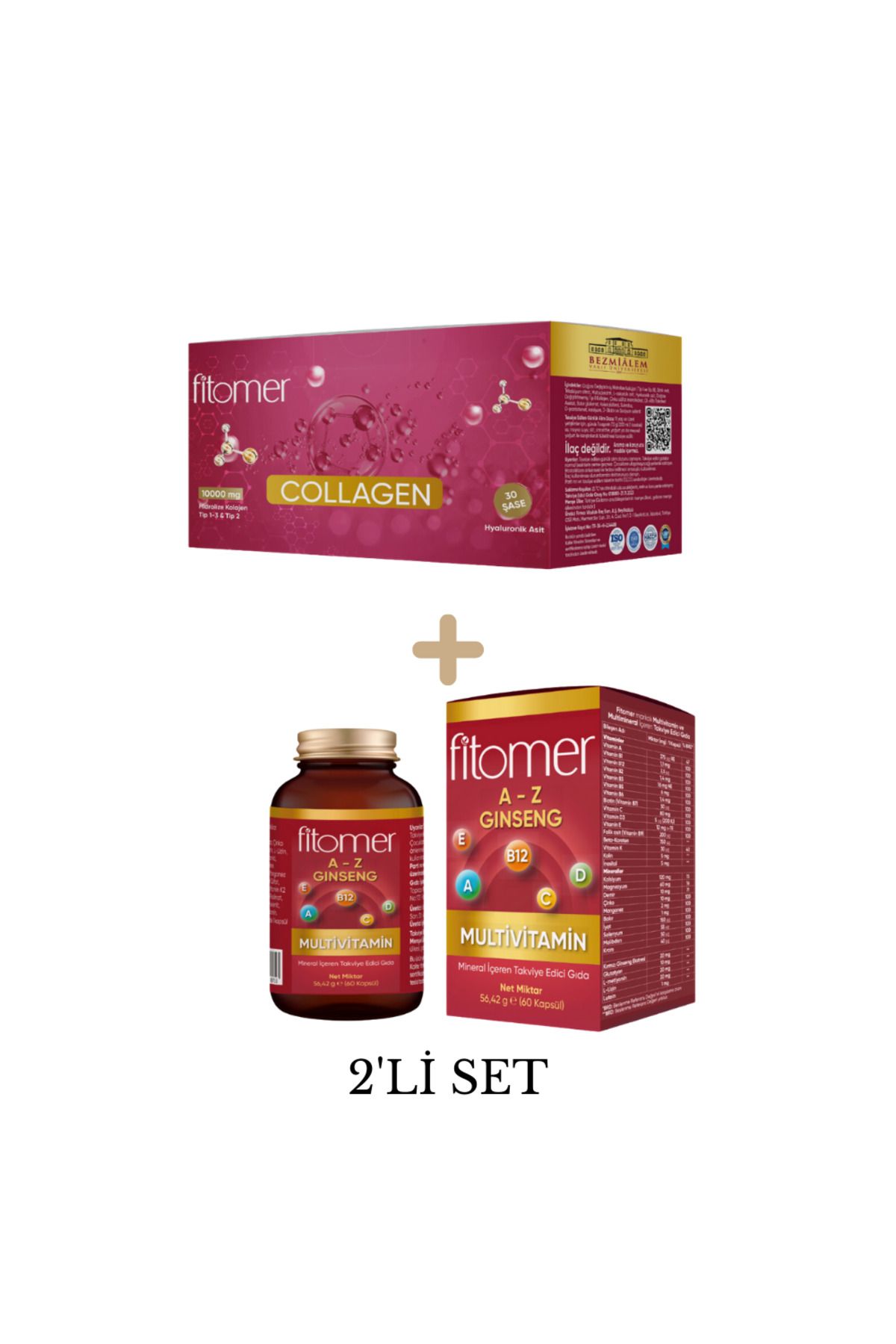 Fitomer Kolajen - 30 Saşe | 10.000 Mg Gücü ve Multivitamin 60 Kapsül Seti