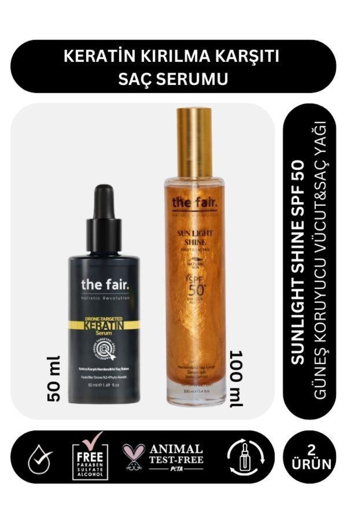 the fair. the fair. Keratin Kırılma Karşıtı Saç Serum 50 ml ve Shine SPF 50 Güneş Koruyucu Saç Yağı 100 ml