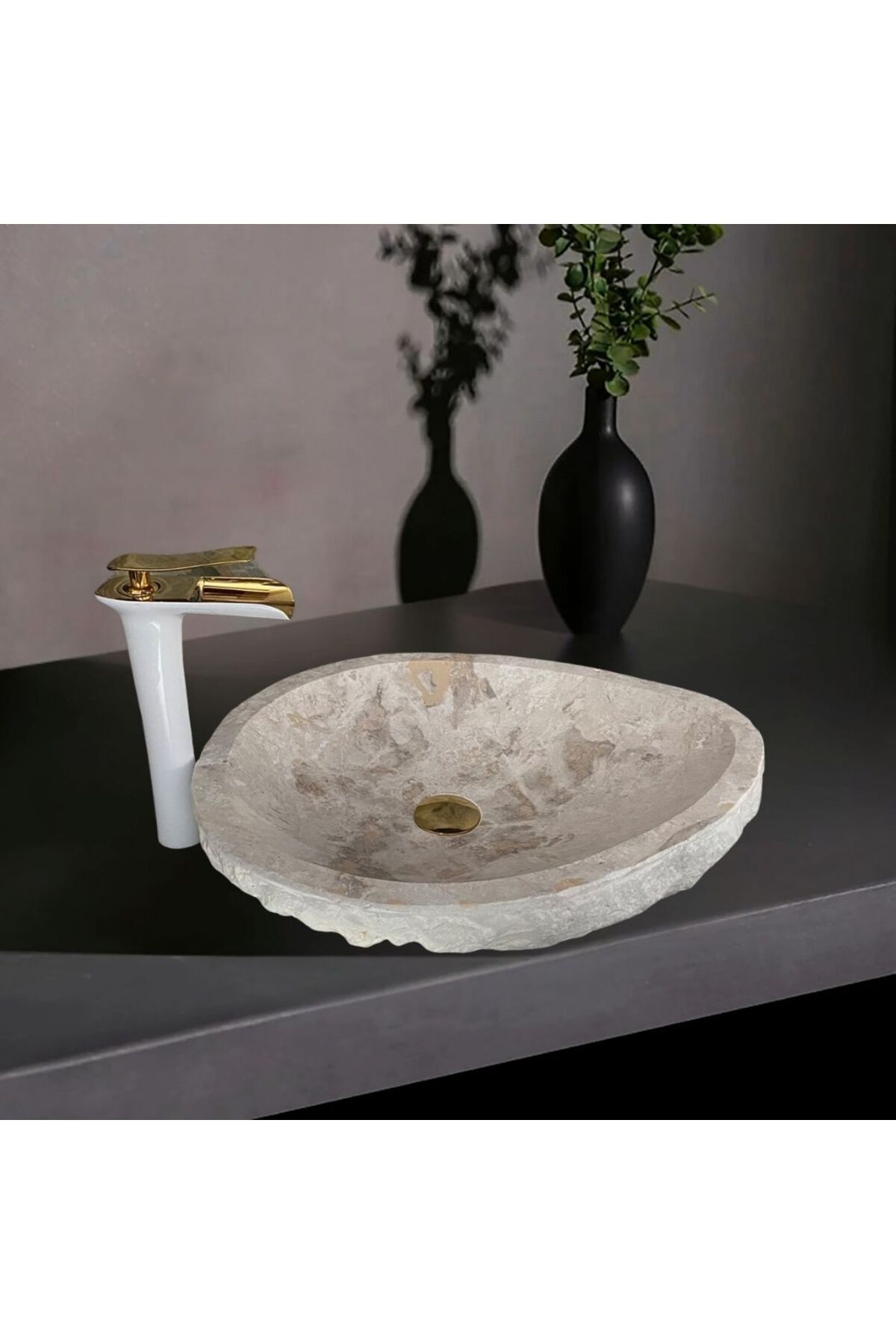 entrend11 Hale Traverten Oval Tasarım Damla Lavabo