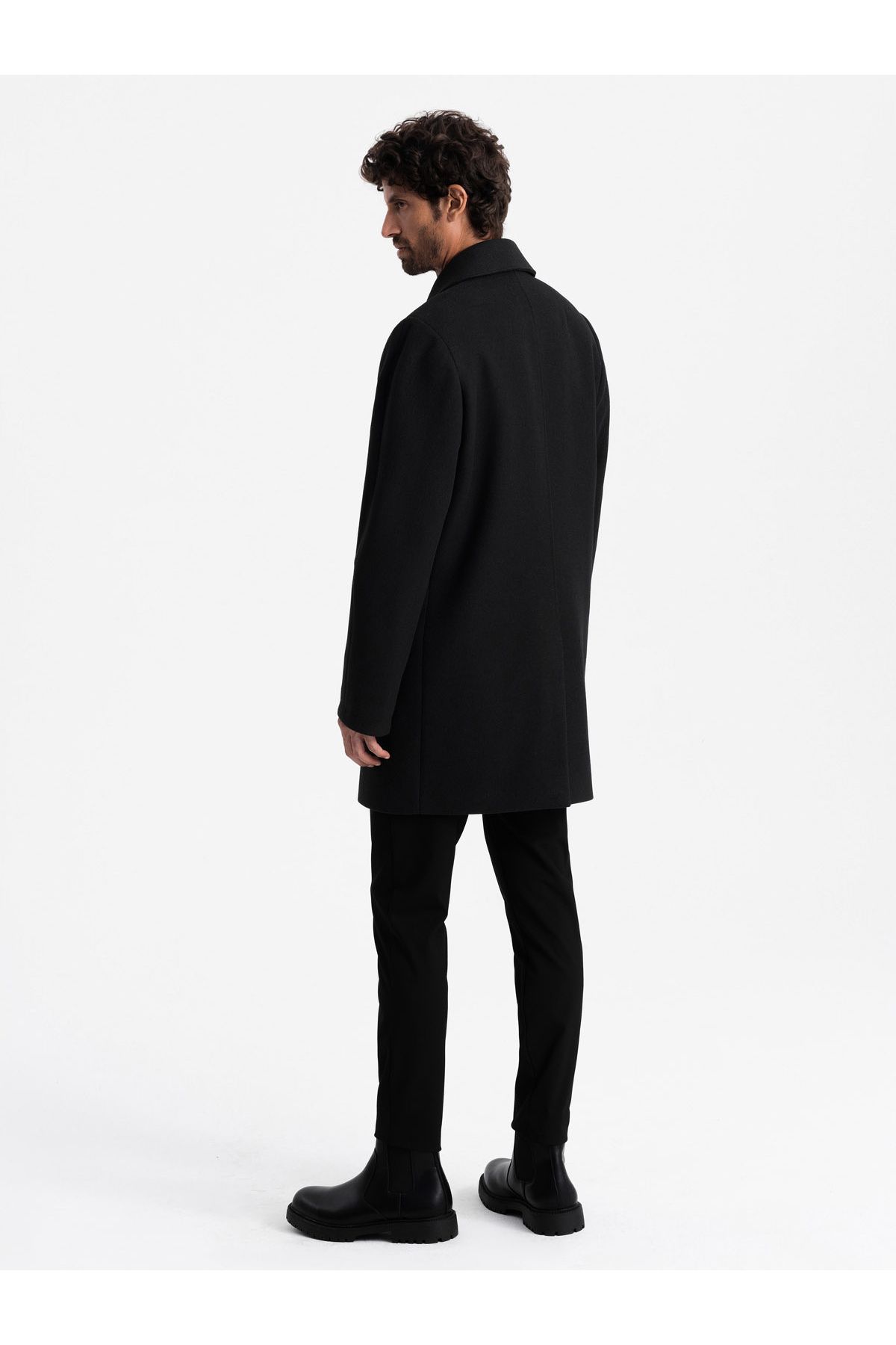 OMBRE-Zweireihiger Herrenmantel mit Zierknöpfen - schwarz V2 OM-COWC-0109 S 5