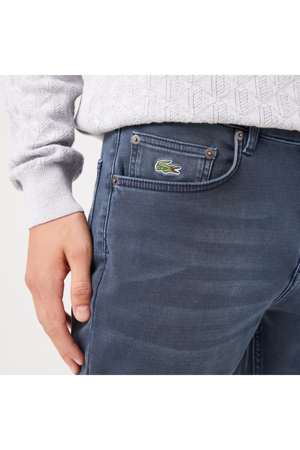 شلوار خاکستری مردانه جین باریک و مدل تیره Lacoste