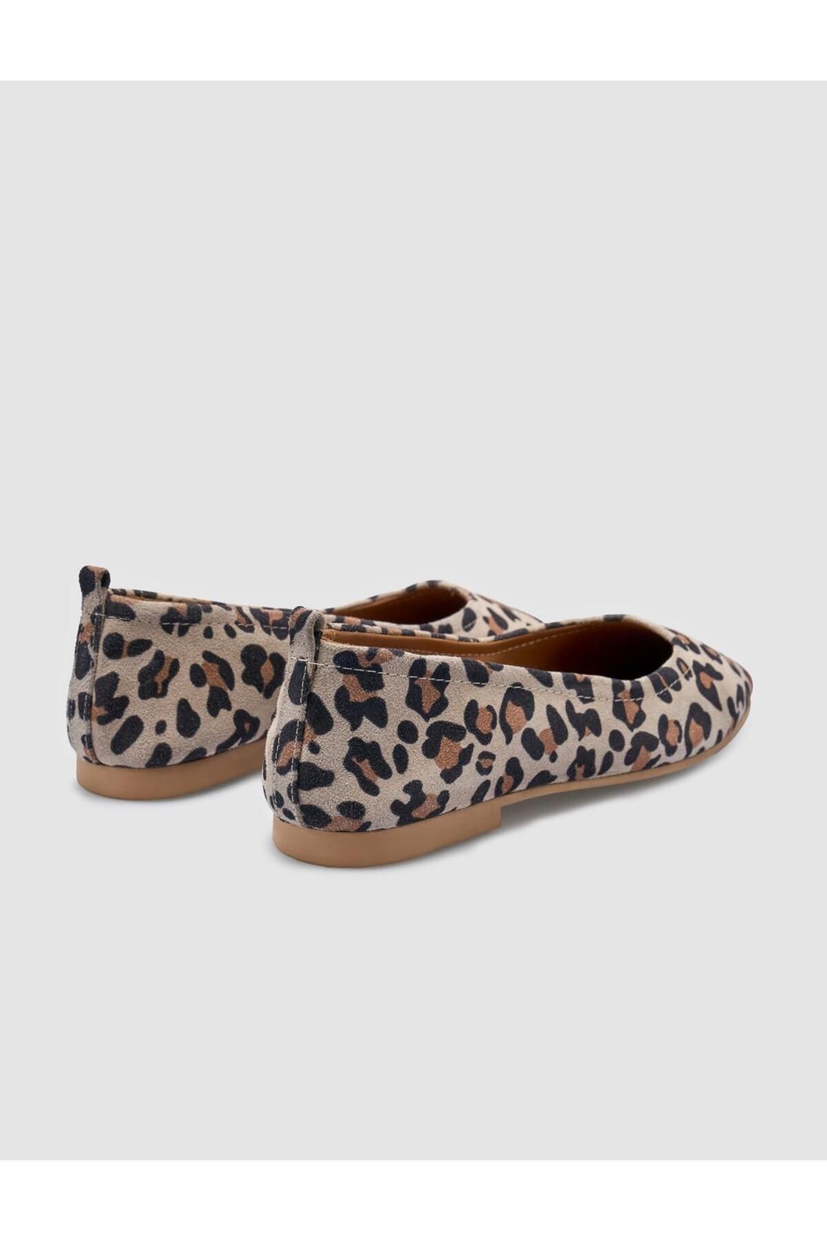 Cabani-100% Genuine Leather Leopard Beige Women's Ballerinas 3