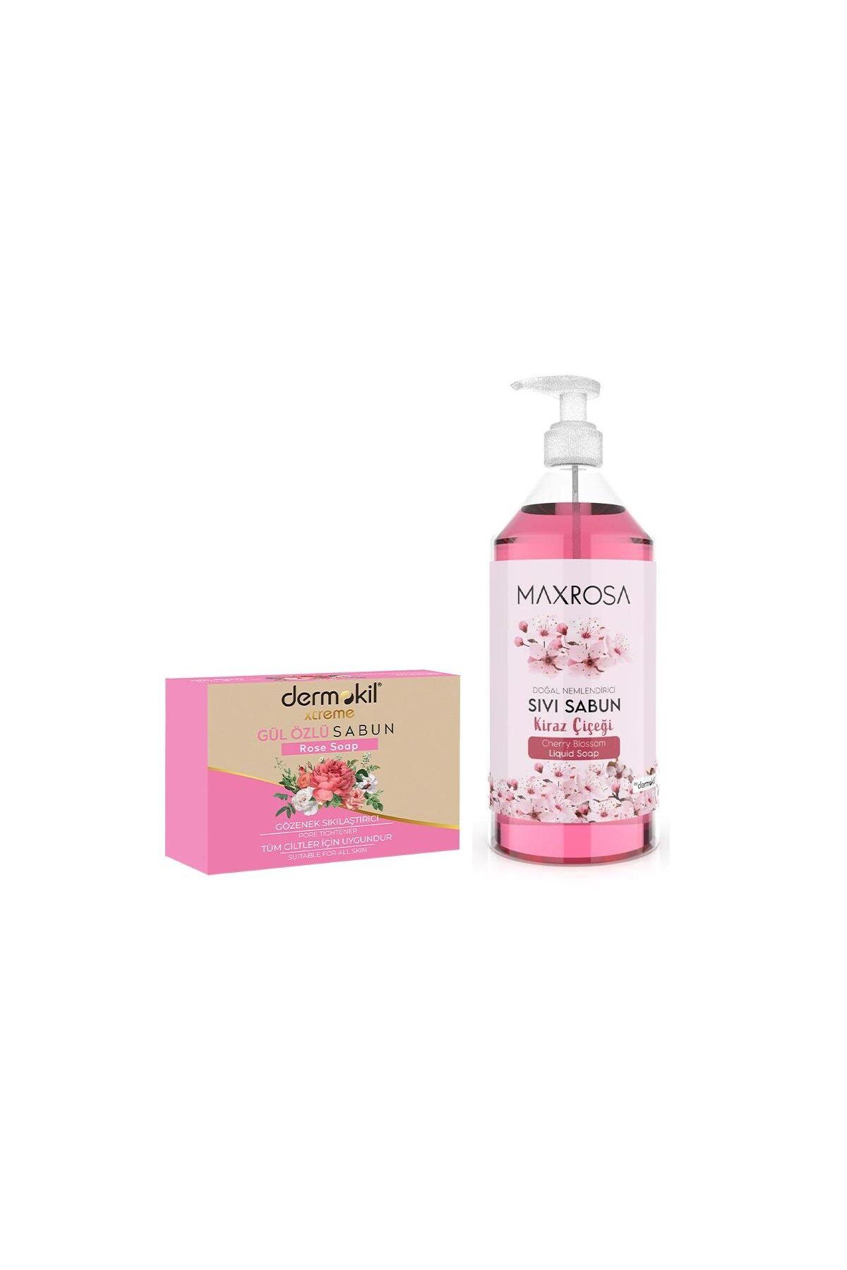 Dermokil Maxrosa Sıvı Sabun 750ml Kiraz Çiçeği ve Gül Özlü Katı Bakım Sabunu 100gr Set