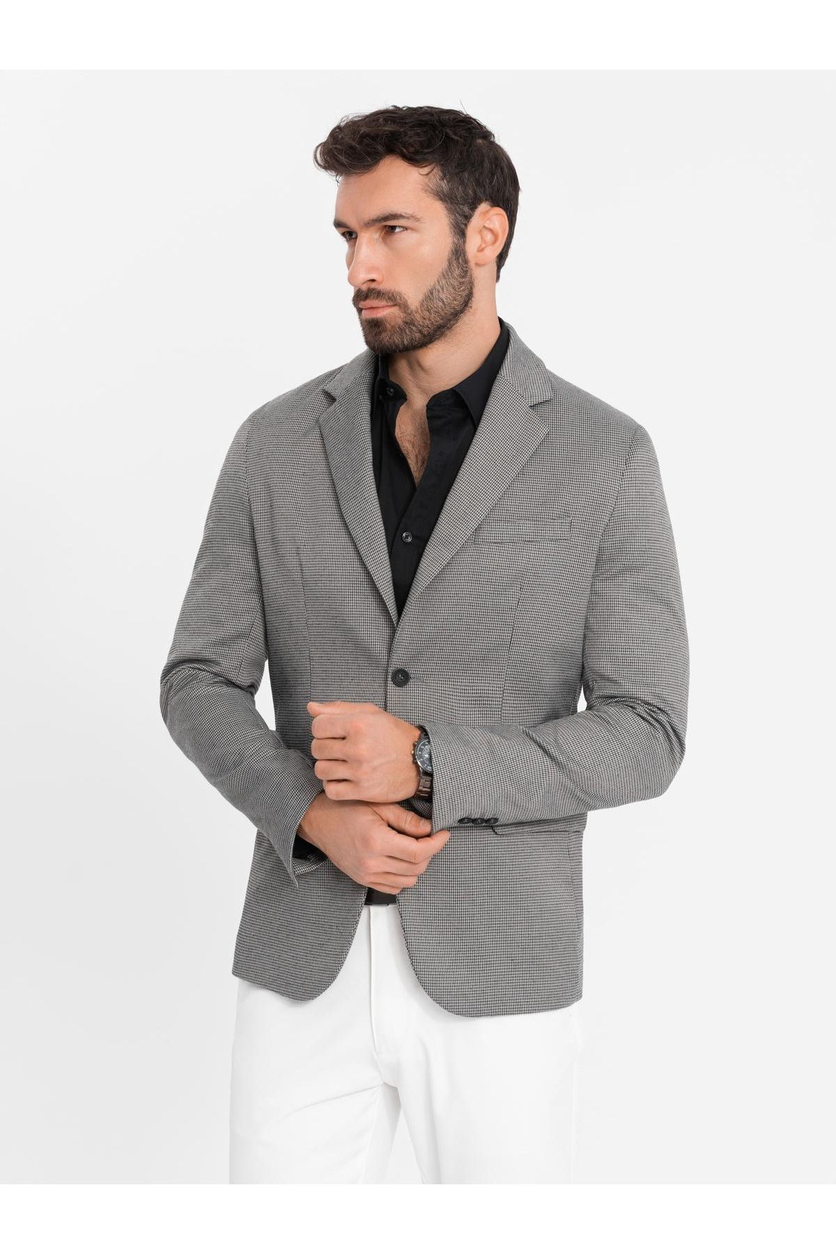 OMBRE-Ανδρικό casual blazer σε λεπτή καρό - γκρι V2 OM-BLZB-0116 XXL 3