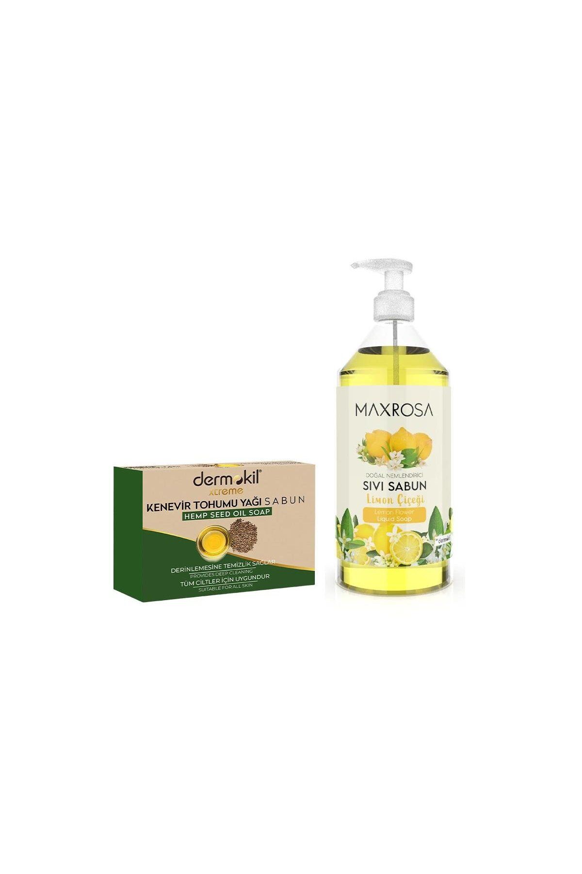 Dermokil Maxrosa Sıvı Sabun 750ml Limon Çiçeği ve Kenevr Tohumu Yağı Bakım Sabunu 100gr Set