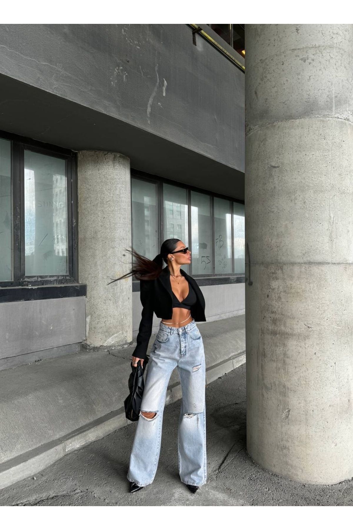 STİLNOVA KADIN PALAZZO MODEL YENİ SEZON YIRTIK DETAY JEANS PANTOLON