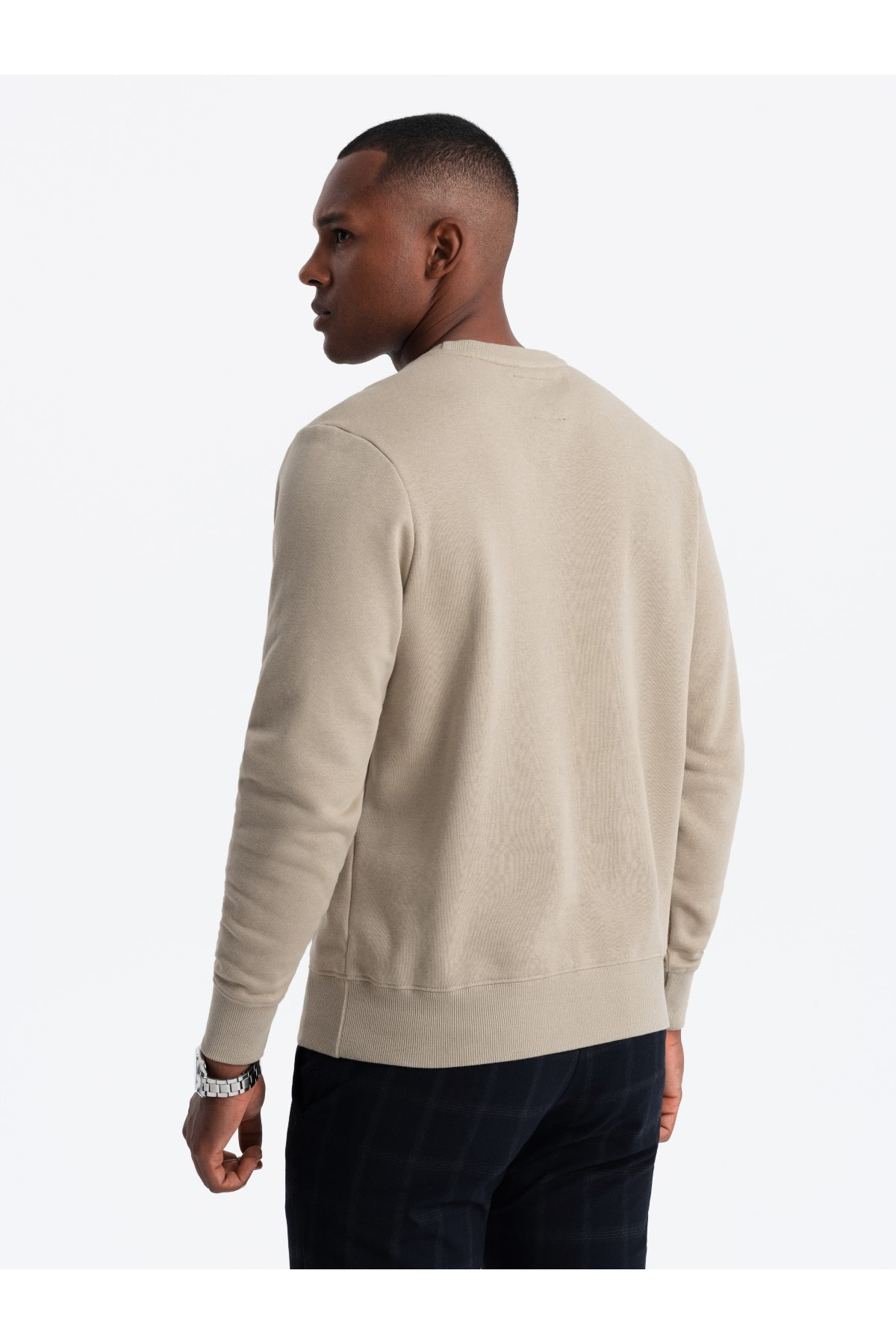 OMBRE-Nicht dehnbares Sweatshirt für Herren mit Patch im College-Stil - Sand V3 OM-SSNZ-0134 S 7