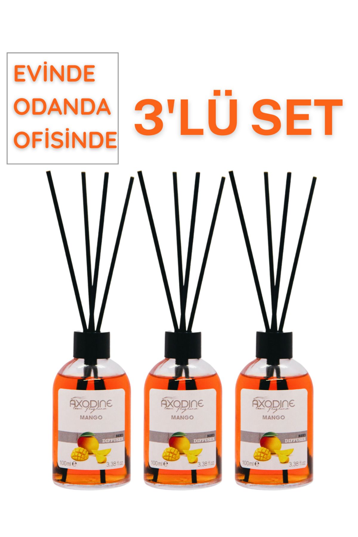 axodine MANGO BAMBU ÇUBUKLU ODA / ORTAM KOKUSU 100 ML KALICI KOKU (3 ADET)