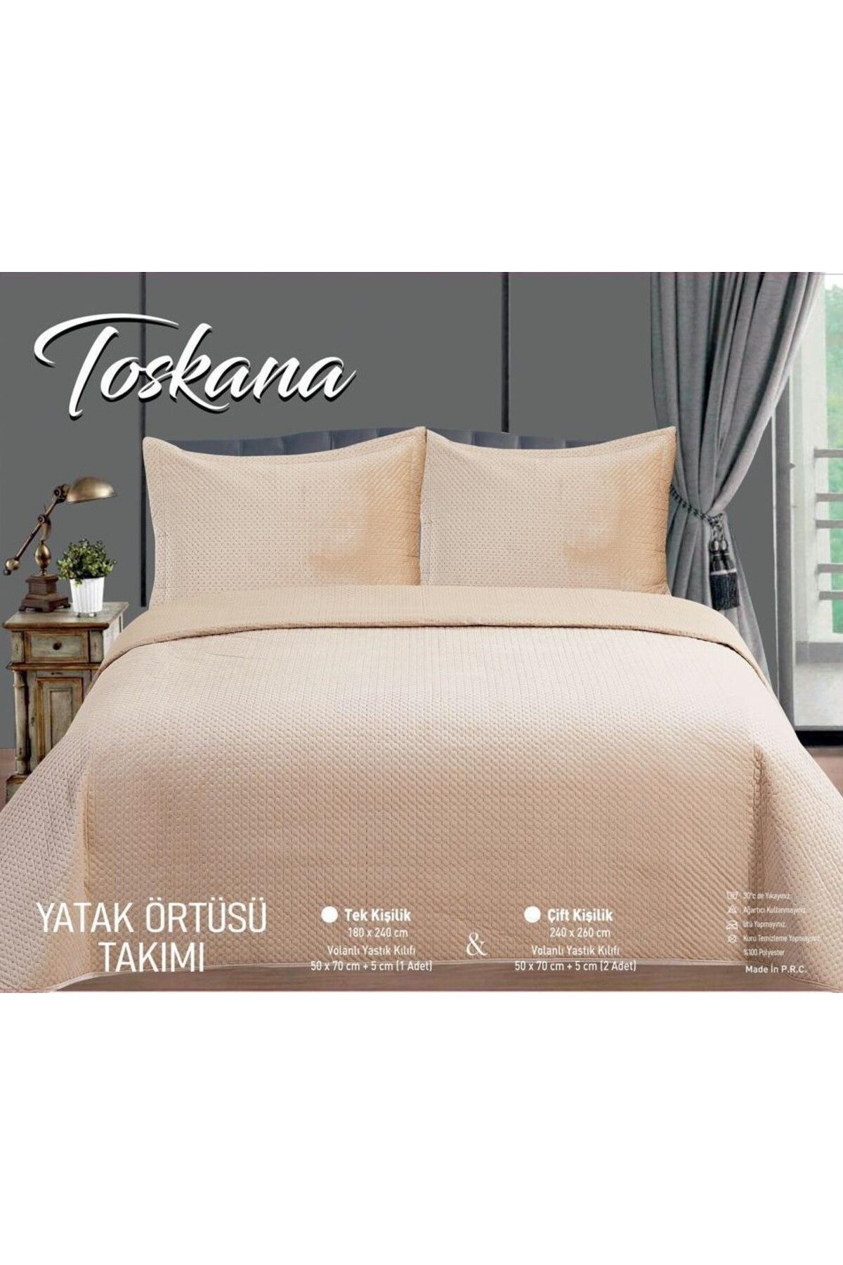 Özlü Home Toskana - Tek Kişilik 180X240  Lüks Kadife Yatak Örtüsü