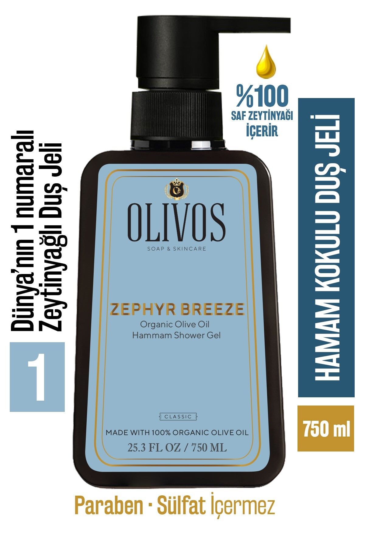 Olivos %100 Doğal Zeytinyağlı Hamam Kokulu Banyo Ve Duş Jeli Kuru Cilt Nemlendirici Ve Besleyici 750 ml