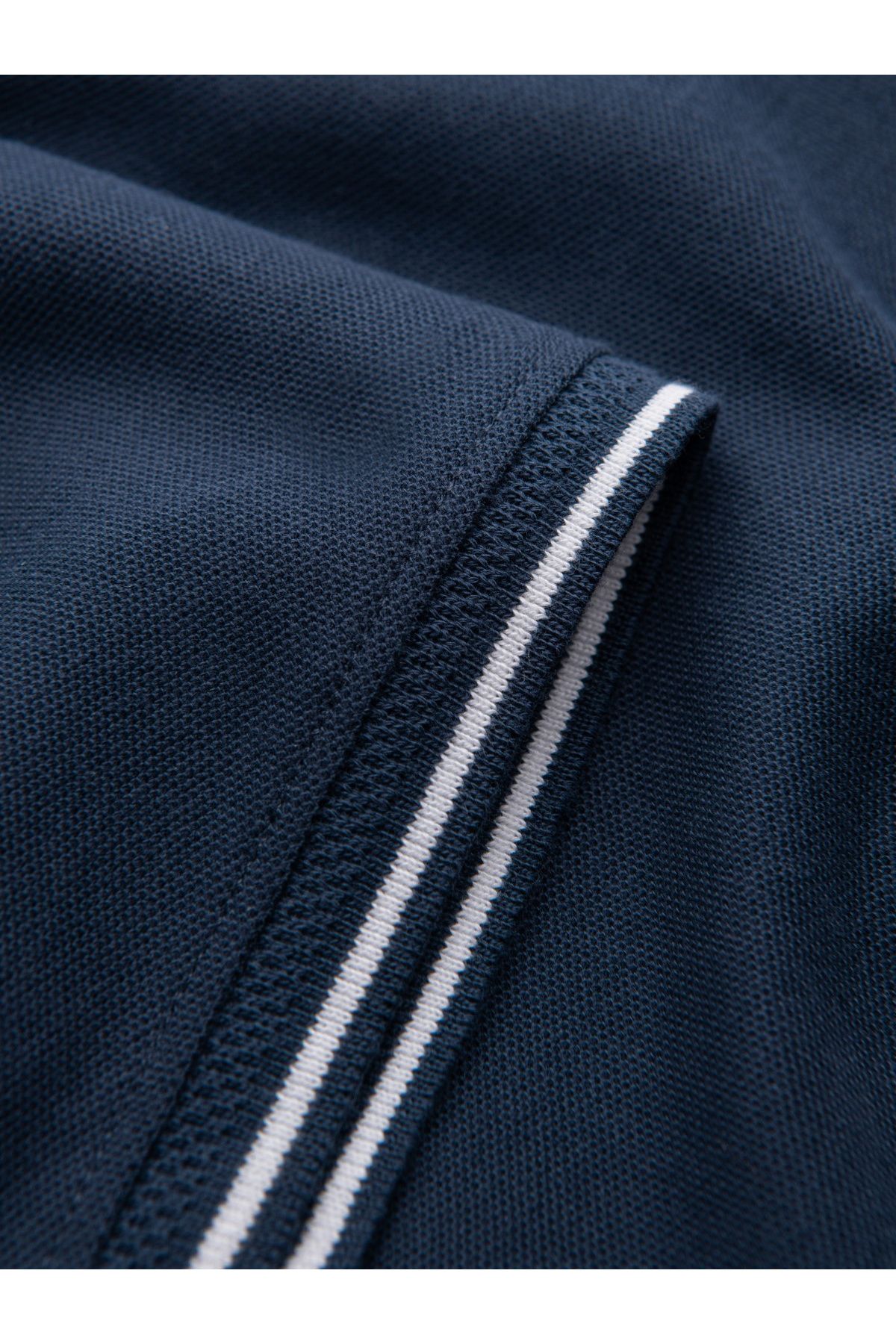 OMBRE-Pánská piké pletená polokošile bez knoflíků - tmavě modrá V3 OM-POSS-0110 M 9