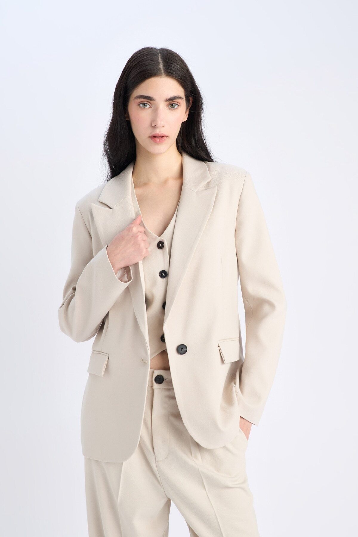 DeFacto-Oversize Wide Fit Button Basic Plain Blazer Jacket B0490Ax25Sp 3