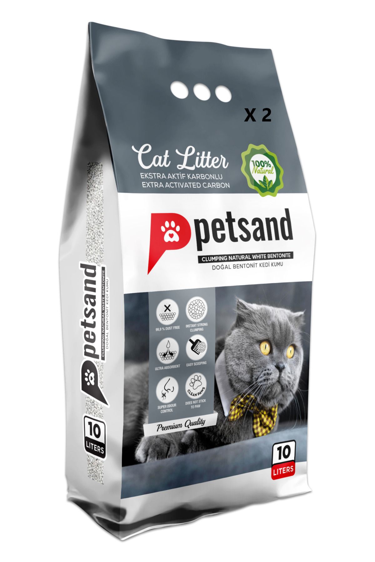 PETSAND Aktif Karbonlu Kedi Kumu 10 LT X 2 Adet