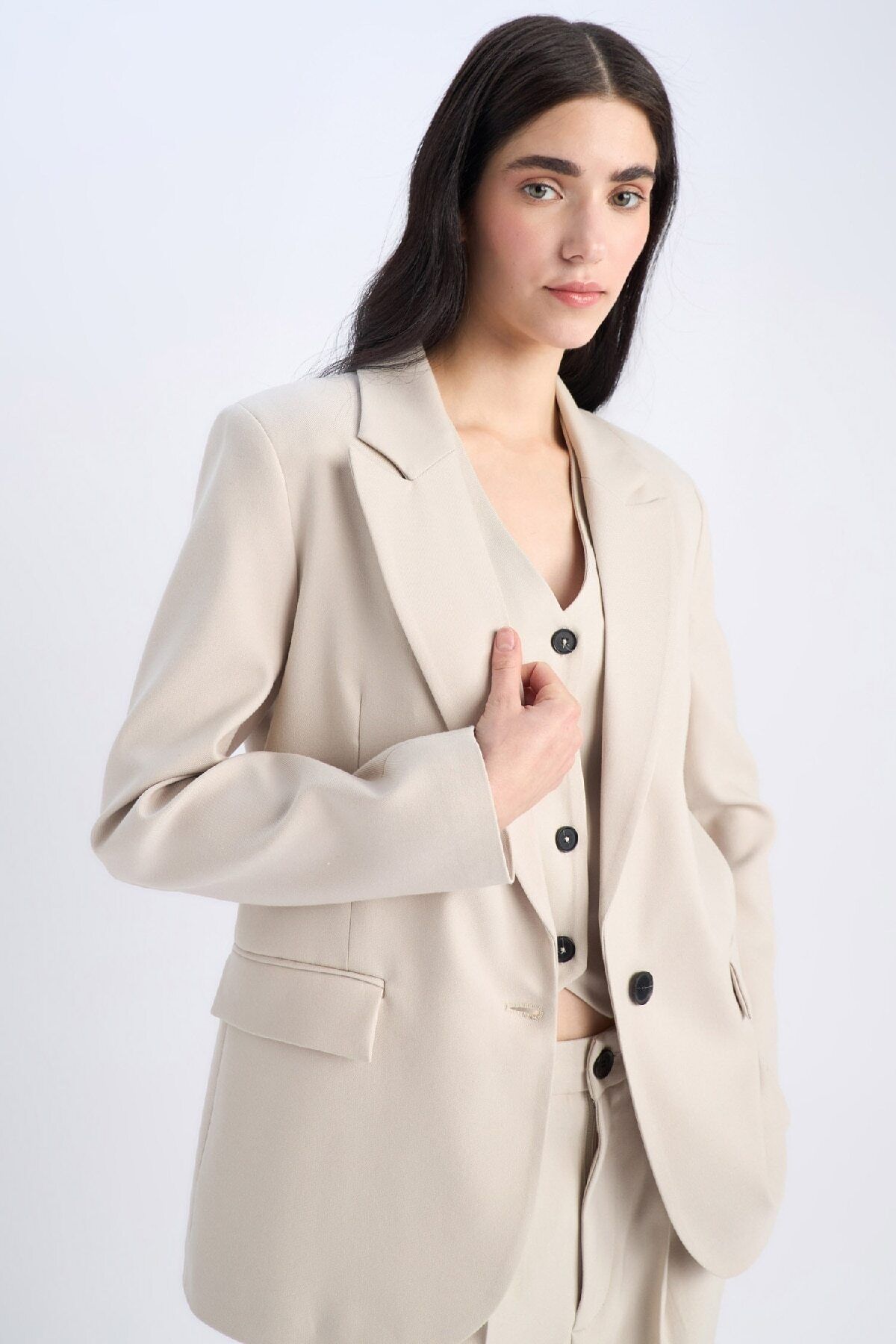 DeFacto-Oversize Wide Fit Button Basic Plain Blazer Jacket B0490Ax25Sp 1