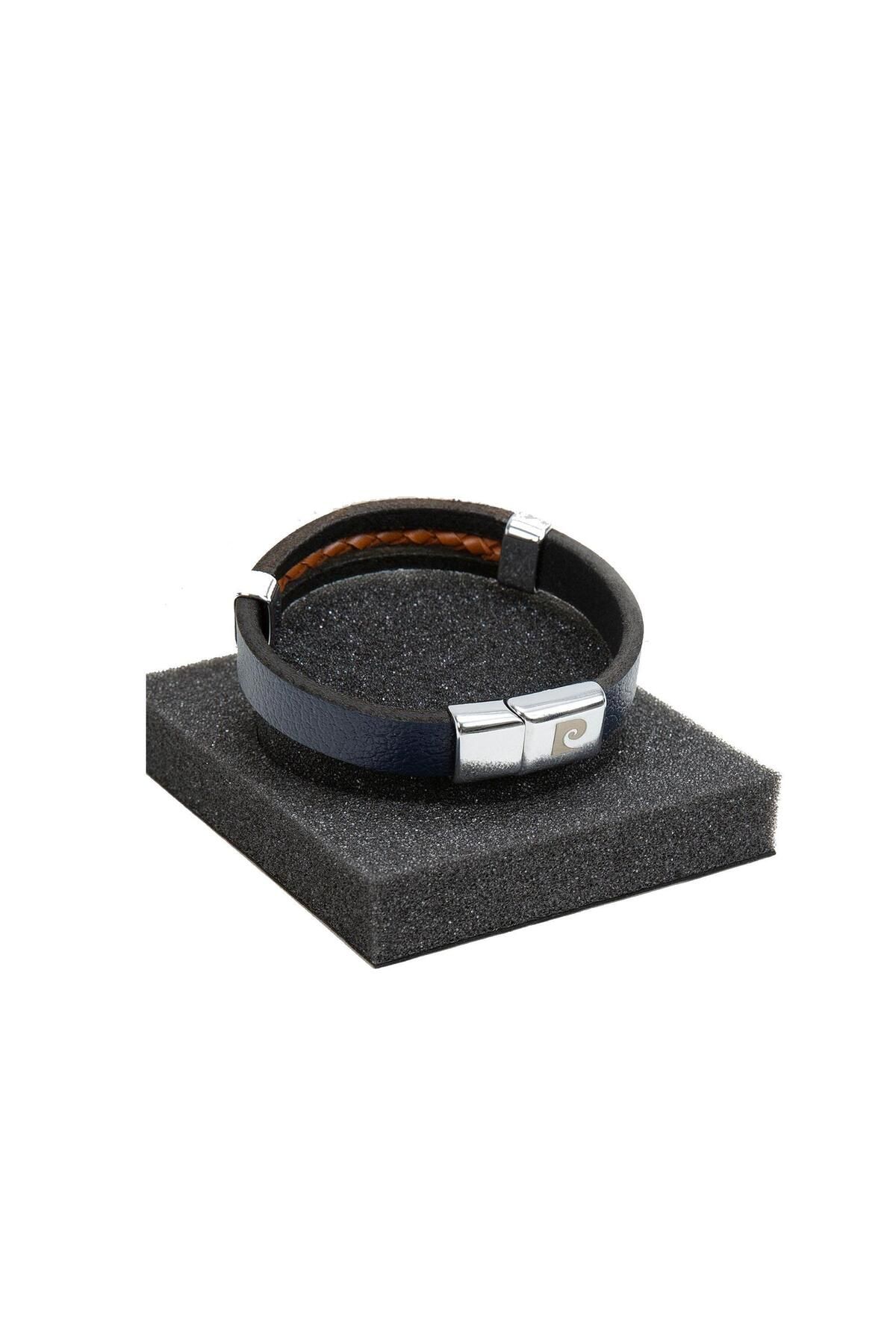 Pierre Cardin-Navy Blue Corded Leather Men's Bracelet 3