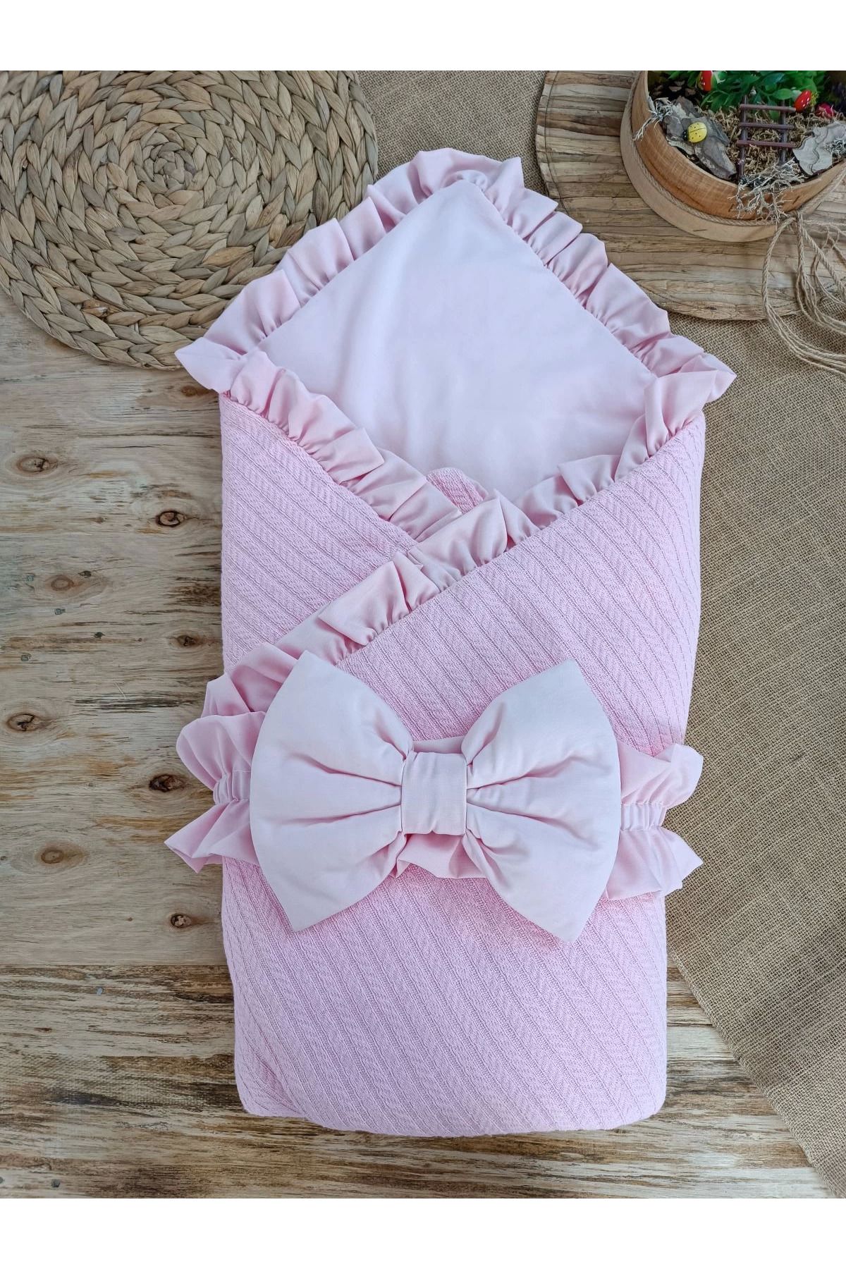 Ecenaz Yenidoğan Tericotton Kumaş Multi Mevsimlik Bebek Battaniyesi Kundak Pembe