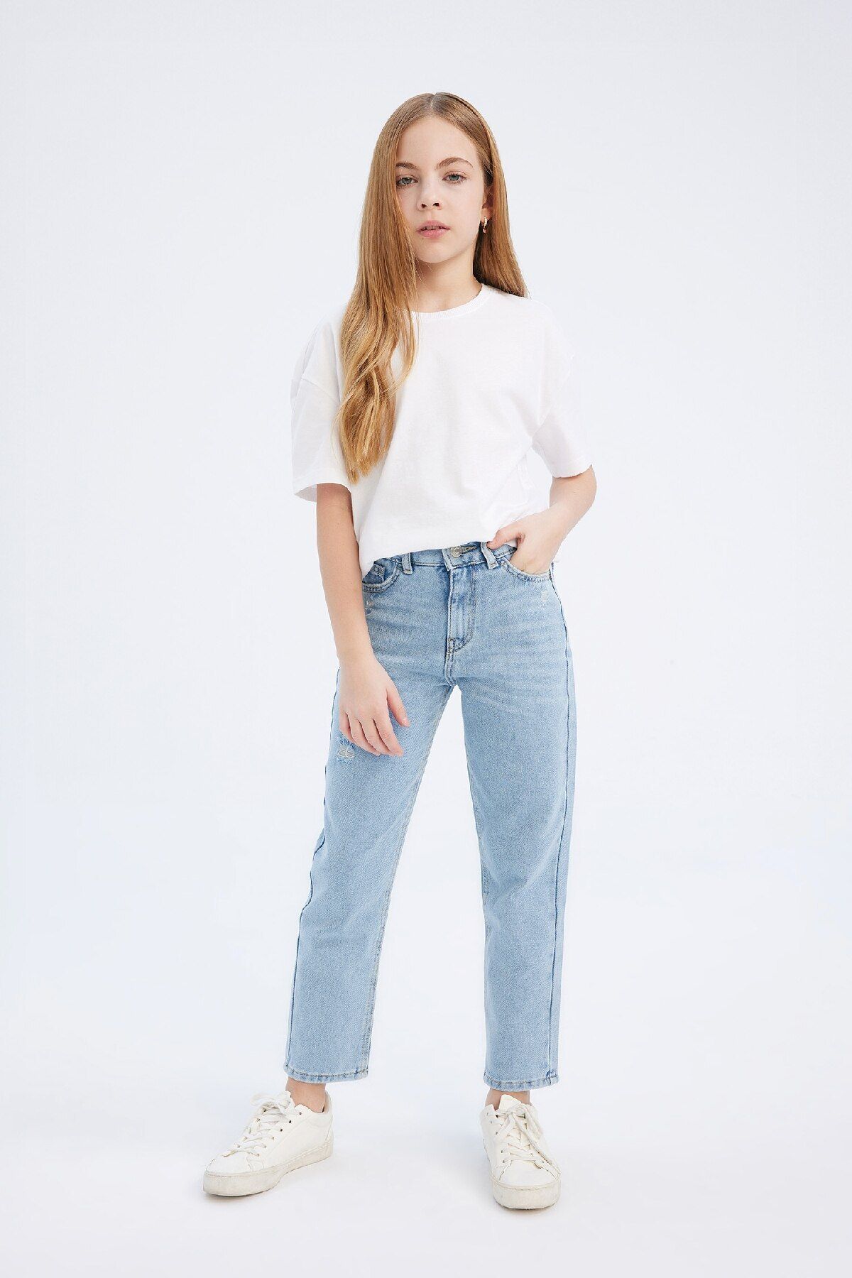 DeFacto-Dievčatá Mom Fit Standard Leg Jeans Nohavice D7095A825Sm 3