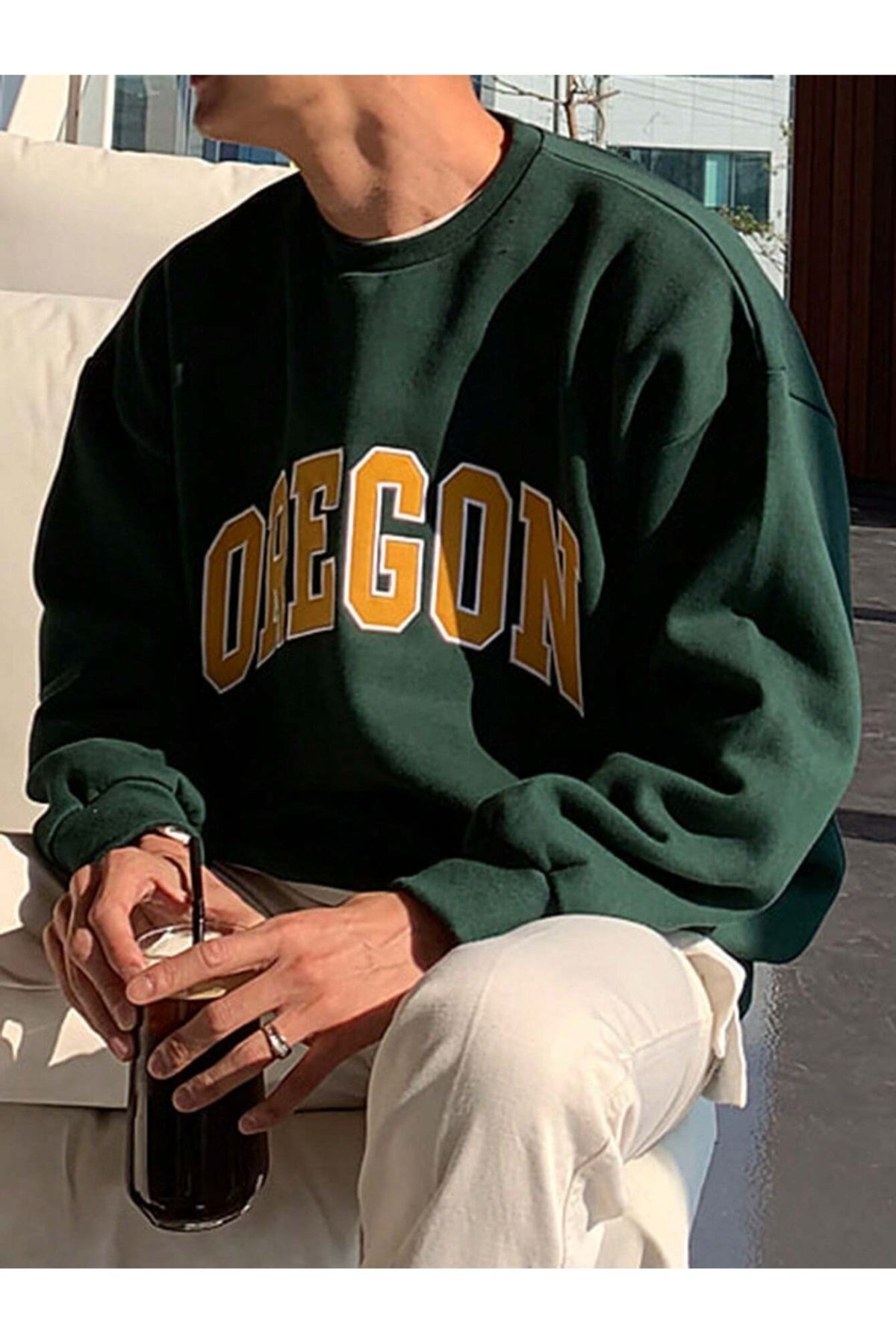 GIANTSTORE Yeşil Oregon Baskılı Bisiklet Yaka Oversize Sweatshirt Unisex