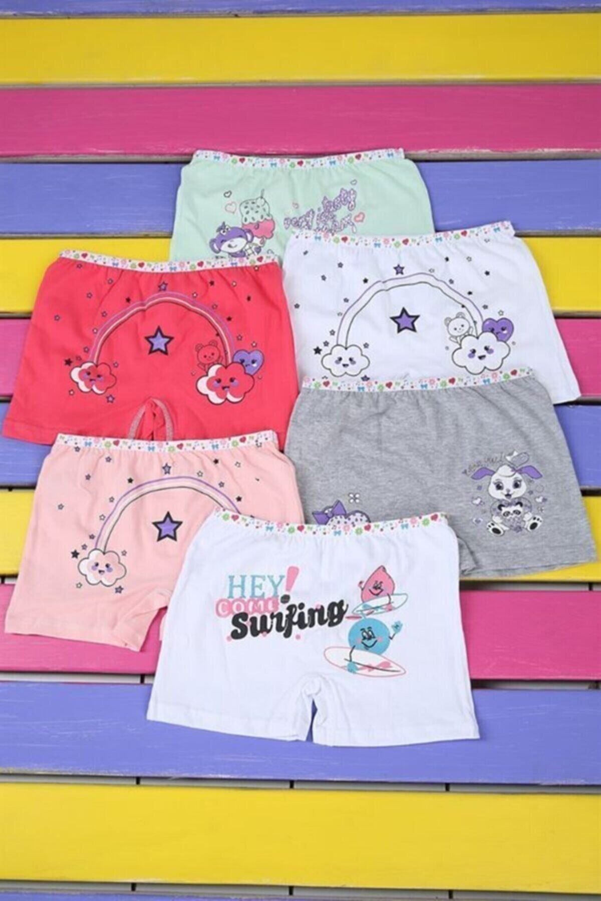 KEYAL Tutku Kız Çocuk Çok Renkli Pamuklu Boxer 6 lı paket
