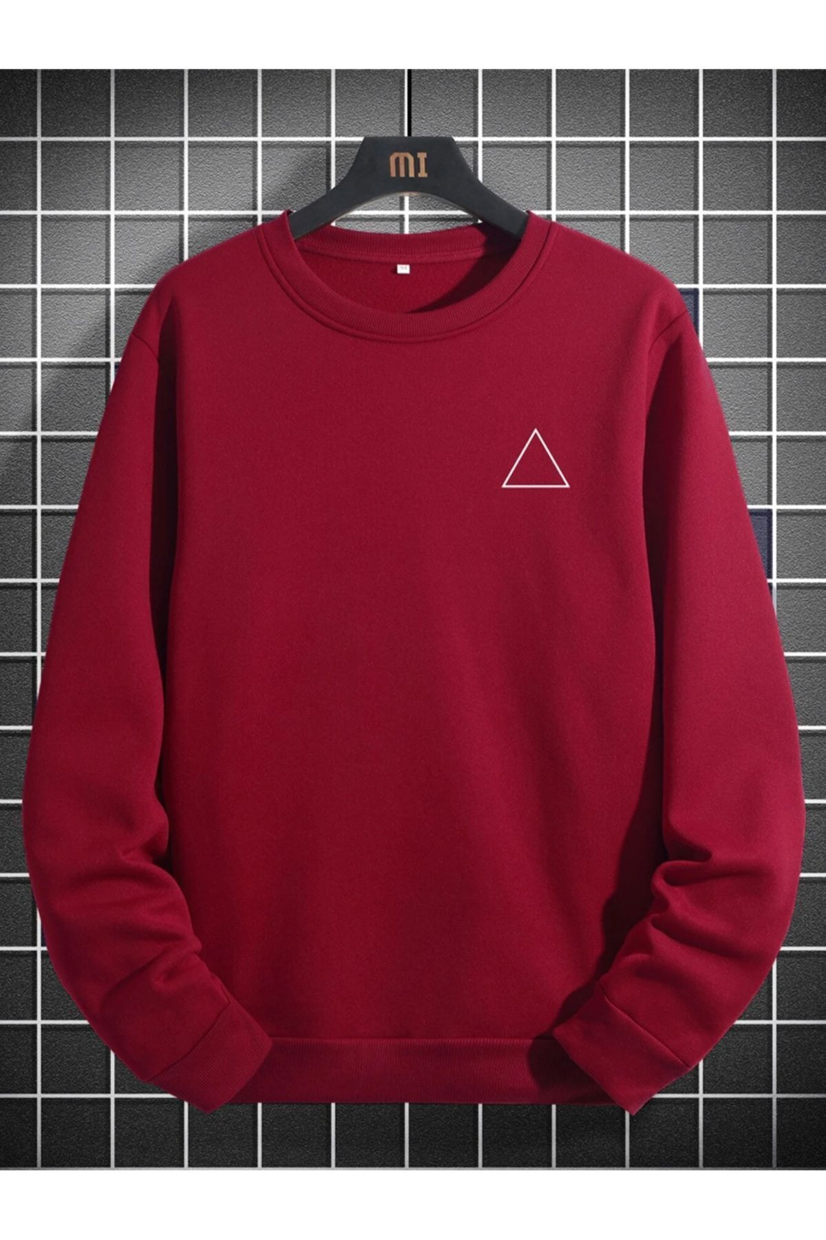 GIANTSTORE Kırmızı Ucgen Baskılı Oversize Bisiklet Yaka Erkek Sweatshirt.