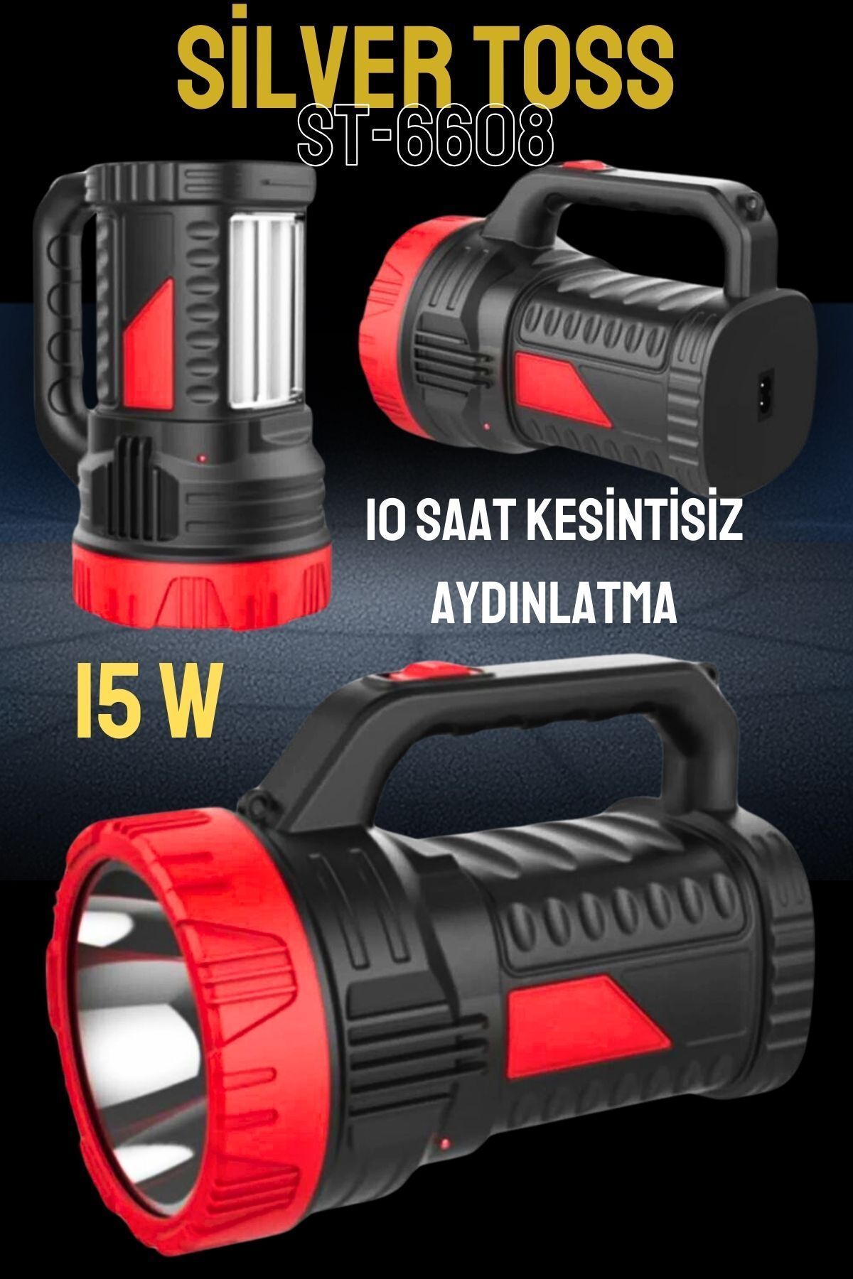 ARWOAN Projektör El Feneri Şarjlı + Işıldak 15 Watt 6608