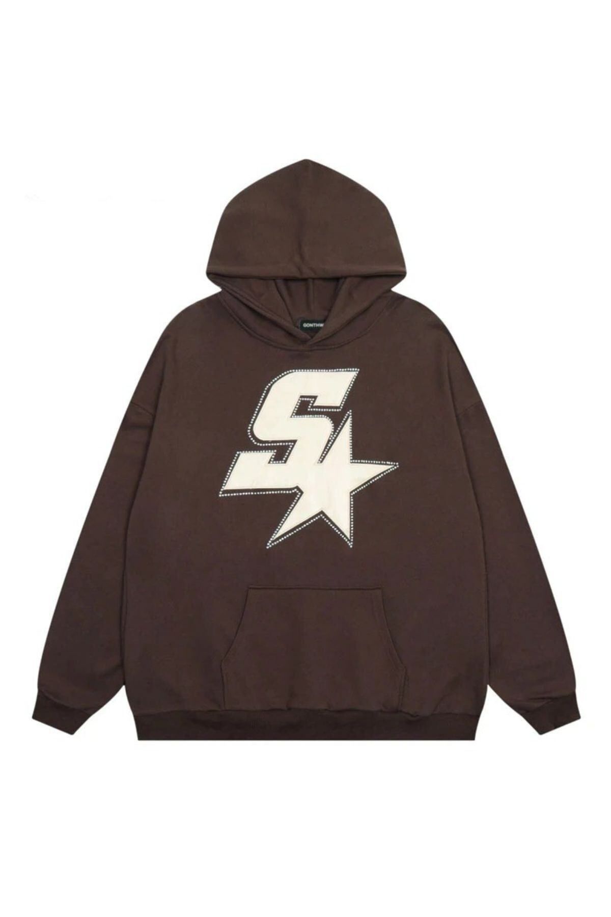 GIANTSTORE Unisex Kahverengi Yıldız Baskılı Oversize Kapüşonlu Sweatshirt