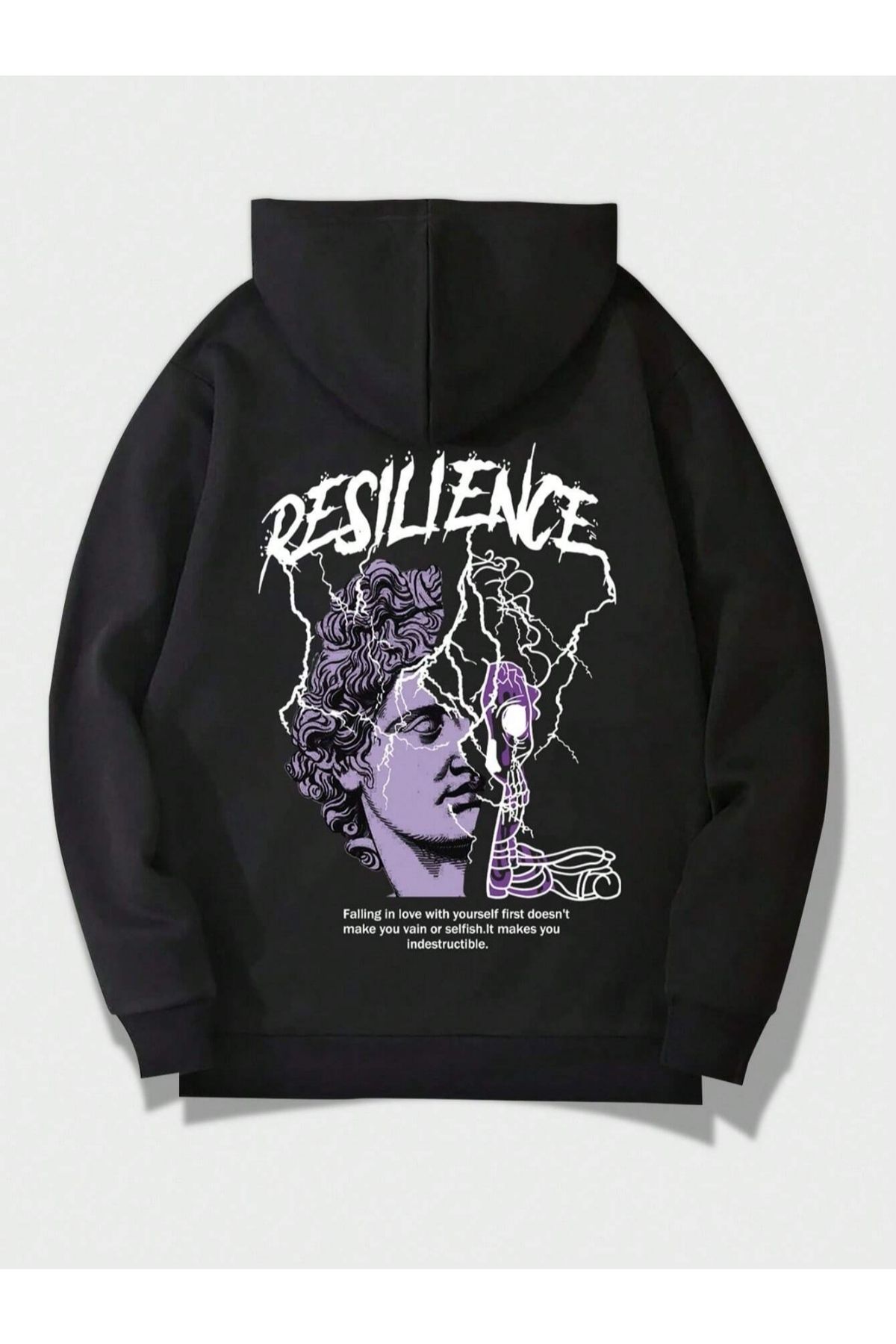 GIANTSTORE Siyah Resilience Baskılı Oversize Kapüşonlu Erkek Sweatshirt