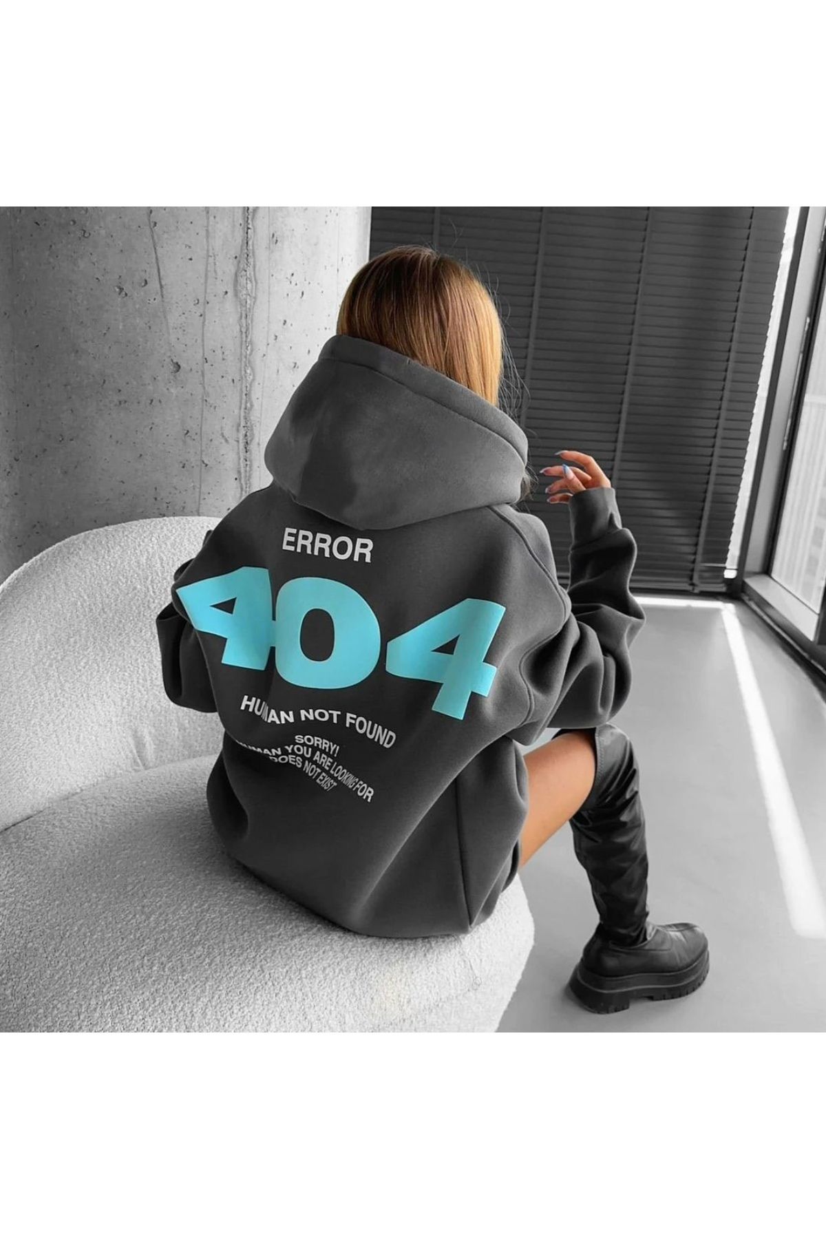 GIANTSTORE Gri 404 Basklı Kapüşonlu Oversize Sweatshirt Unisex