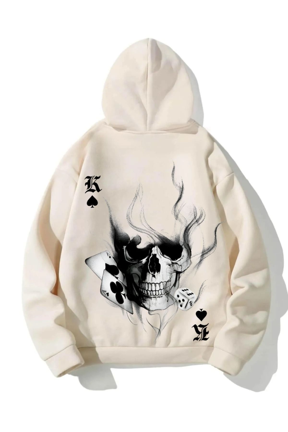 GIANTSTORE Bej İskelet Karo Baskılı Kapüşonlu Oversize Sweatshirt Unisex
